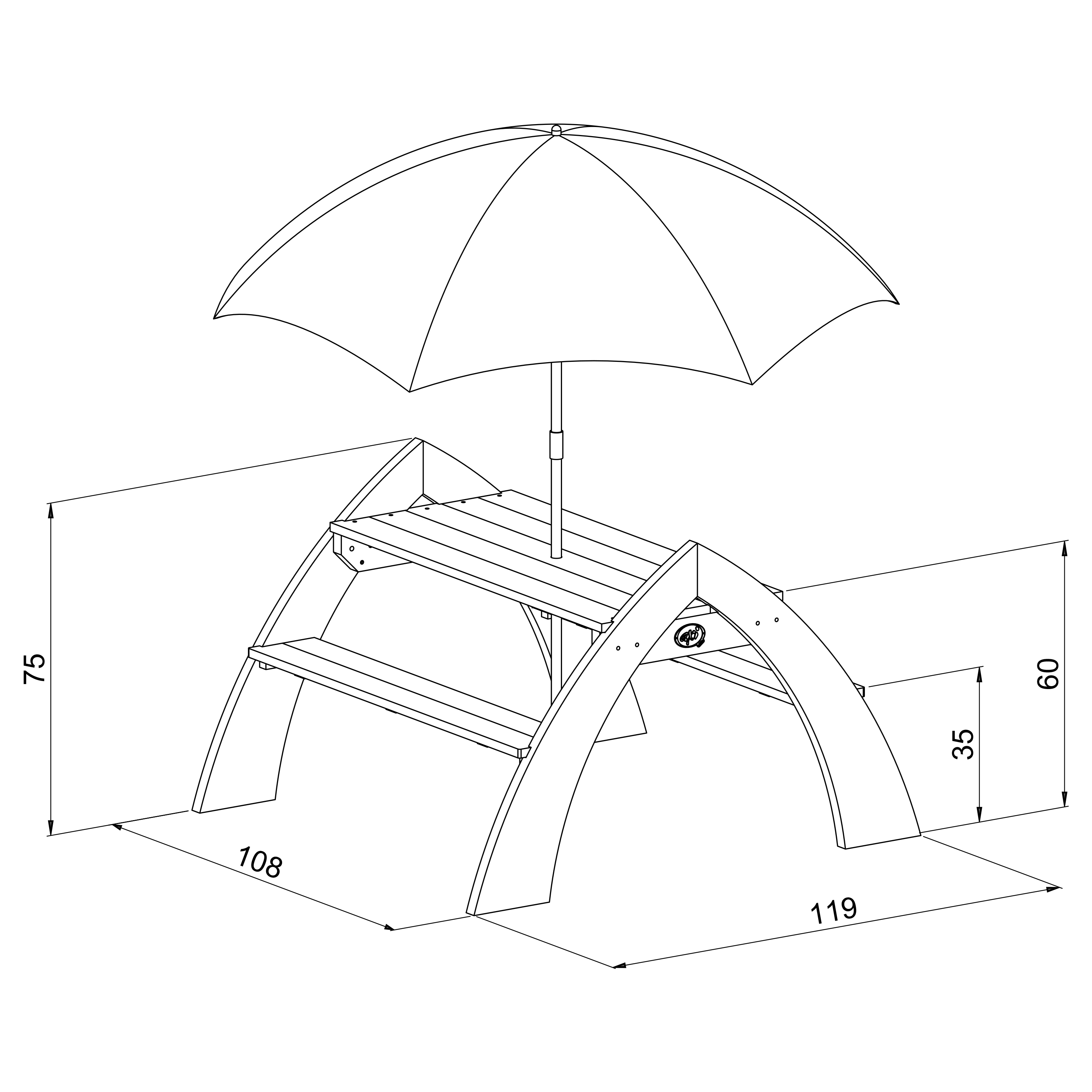 Kylo XL Picknicktafel Grijs/wit - Parasol Blauw