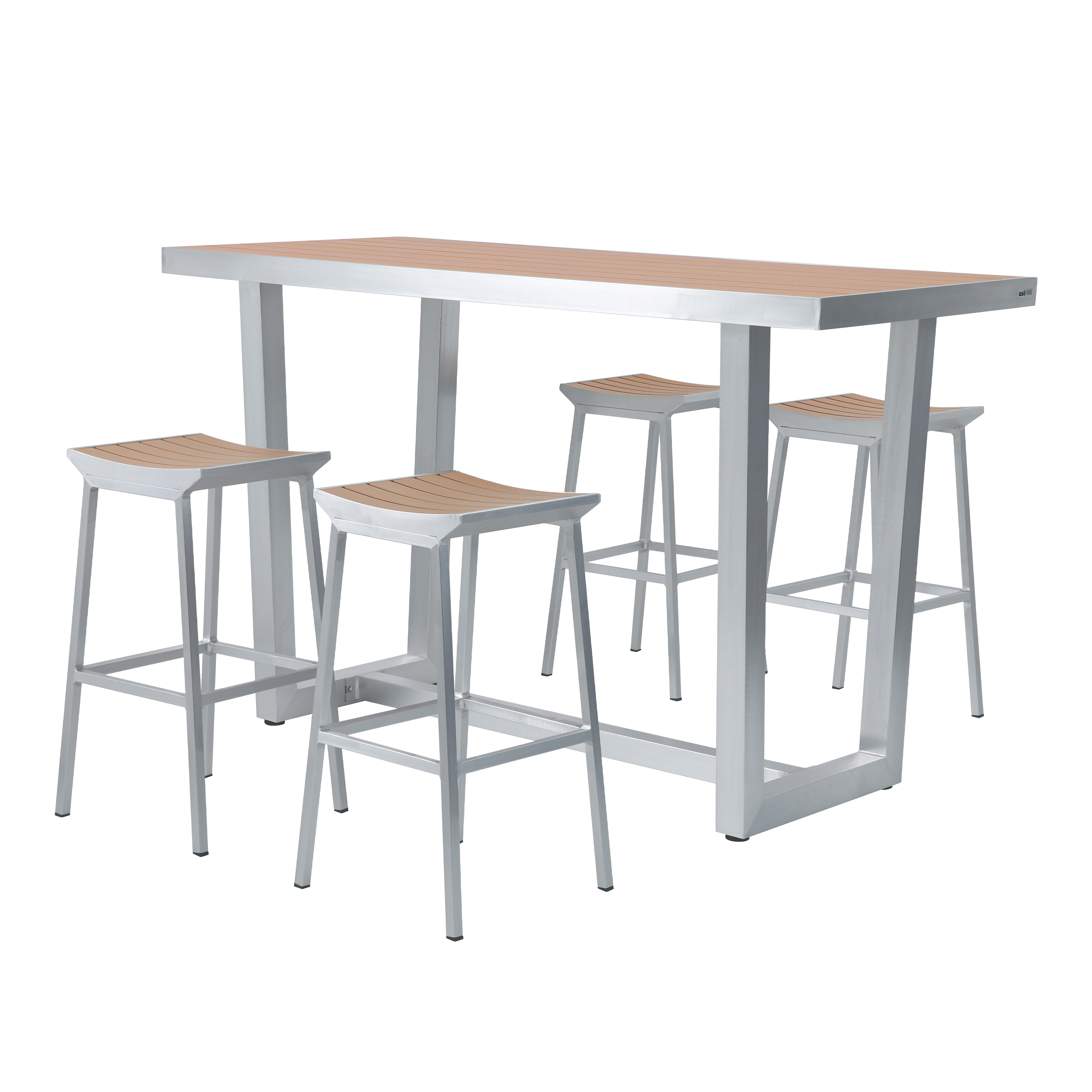 James Mange debout table haute avec 4 tabourets de bar Alumi