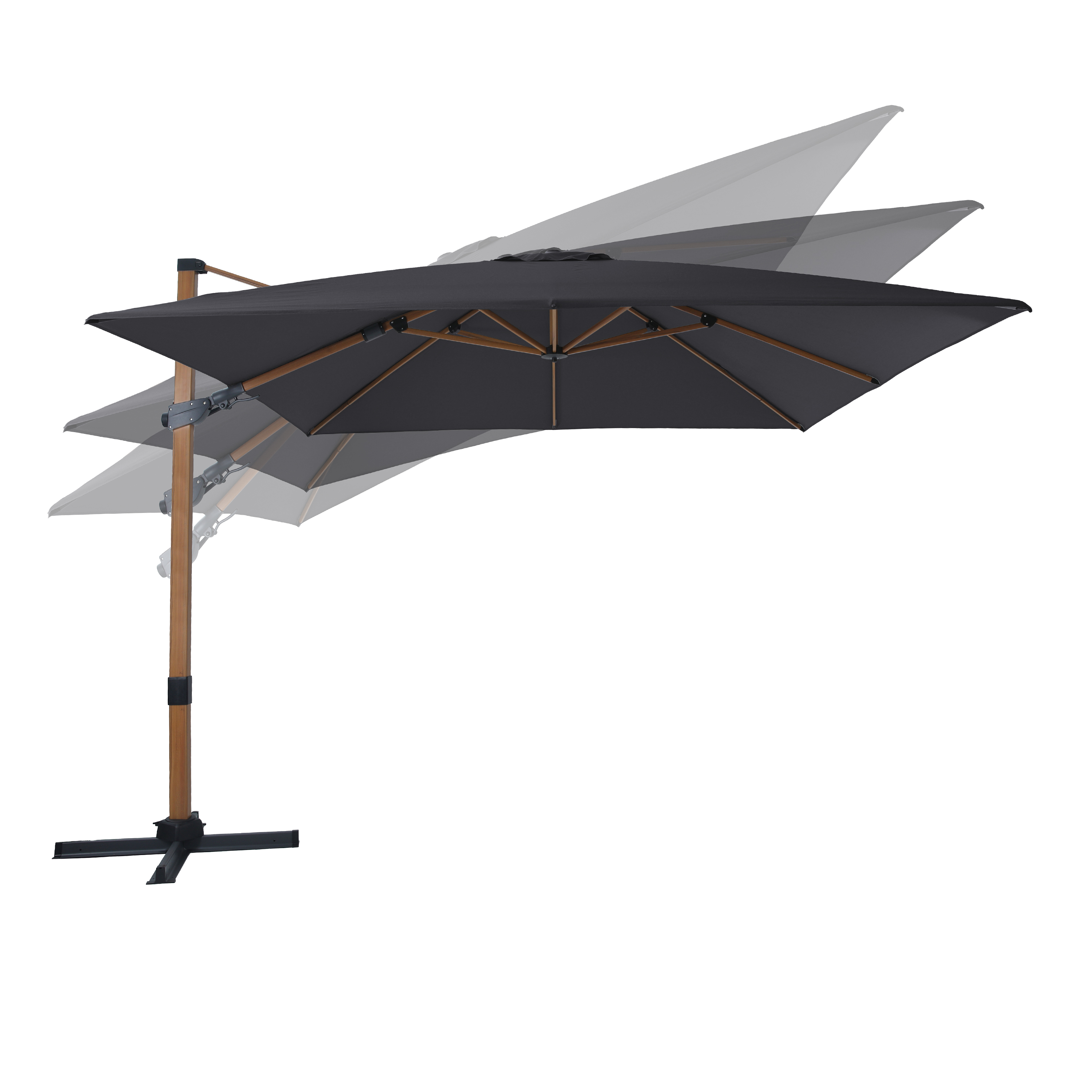 Apollo Premium Zweefparasol 300x300 Houtlook/grijs