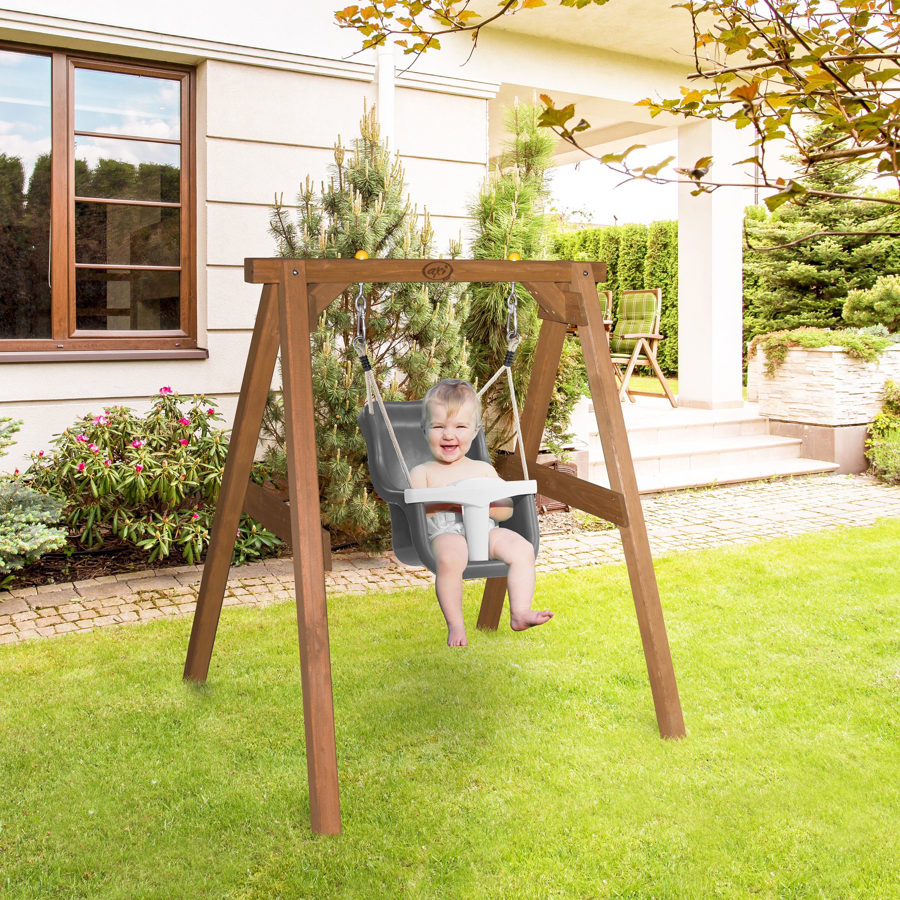 Baby Schommel Bruin met zitje Grijs/wit