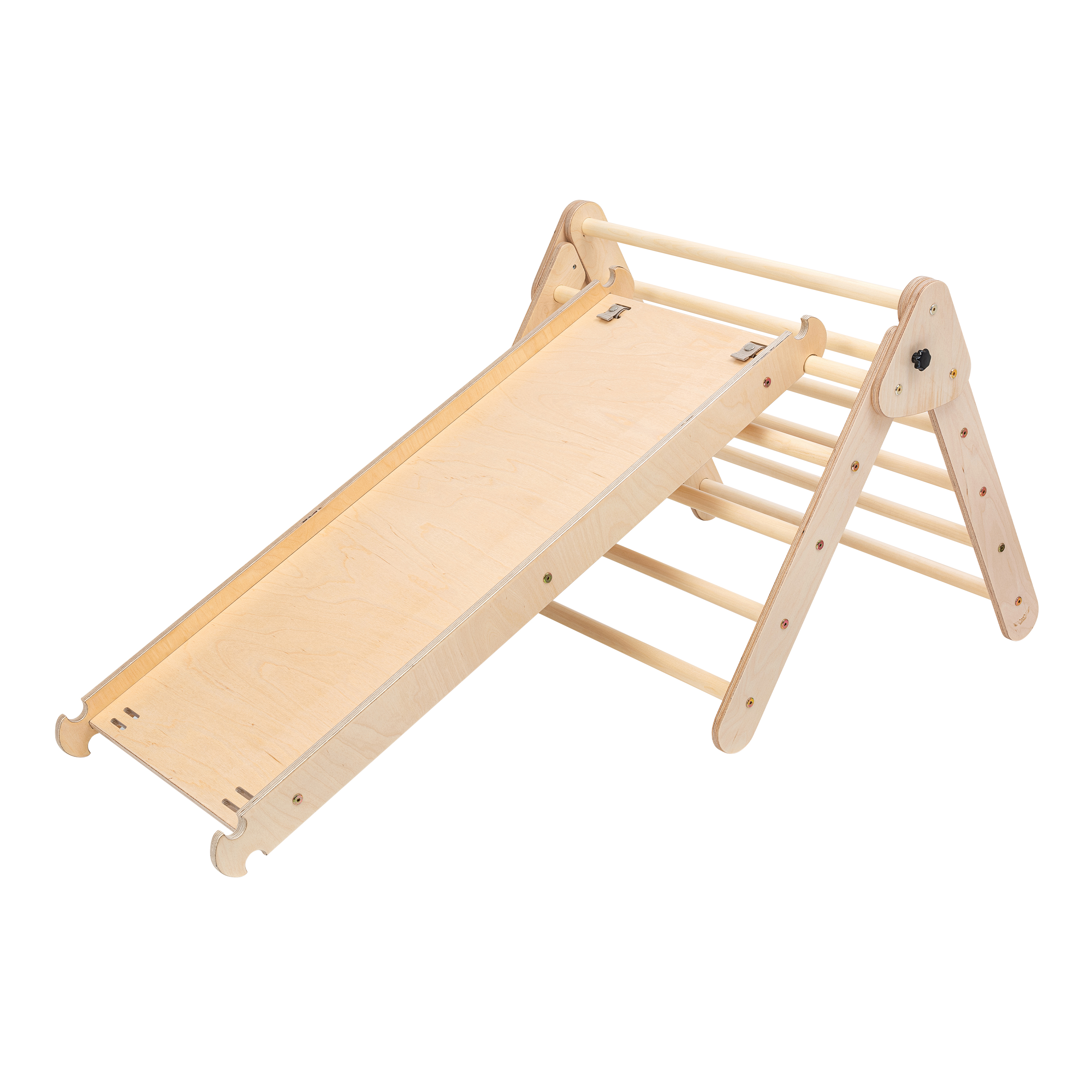 Houten Klimdriehoek met Ladder en Klimwand Naturel
