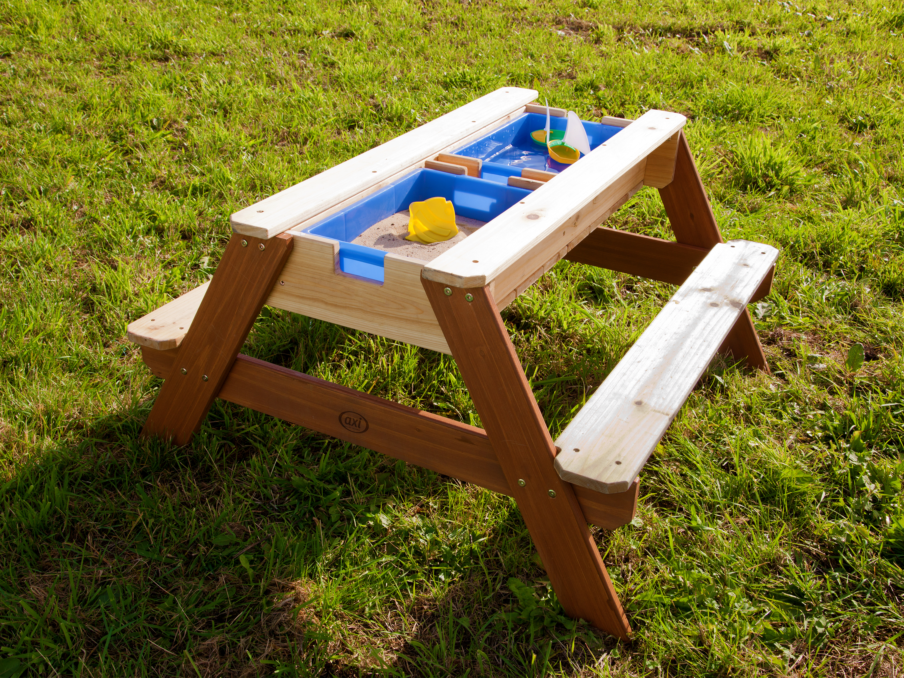 Nick Zand & Water Picknicktafel Bruin - Parasol Blauw/wit