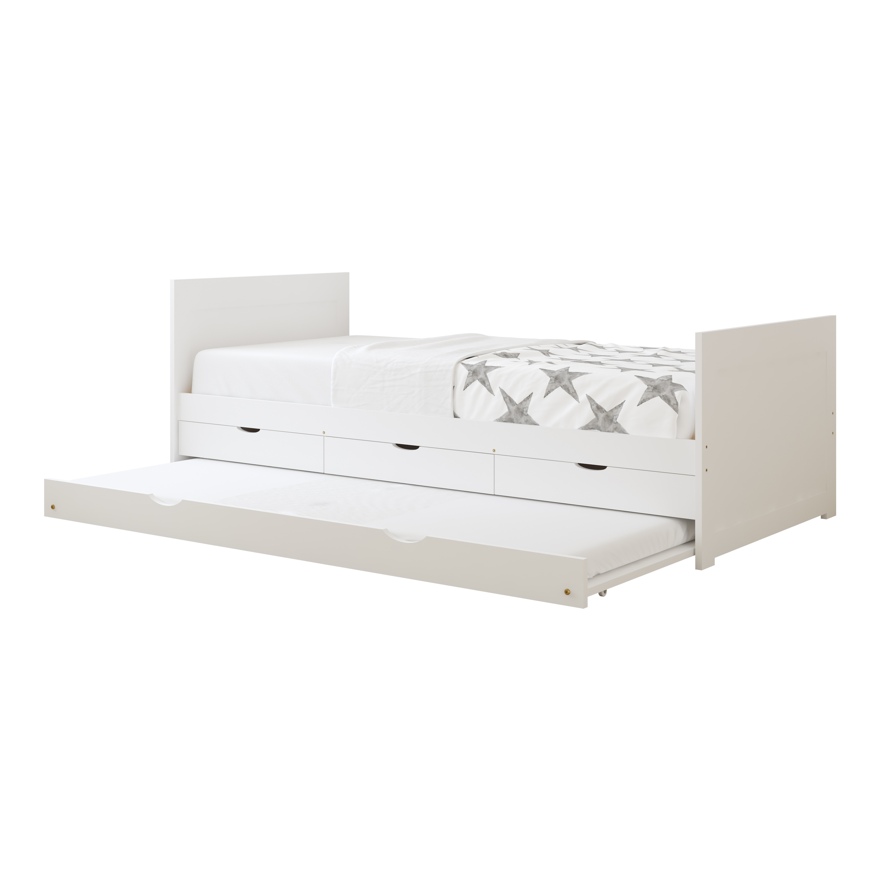 Eli Kids Bed with Trundle White – With Mattress