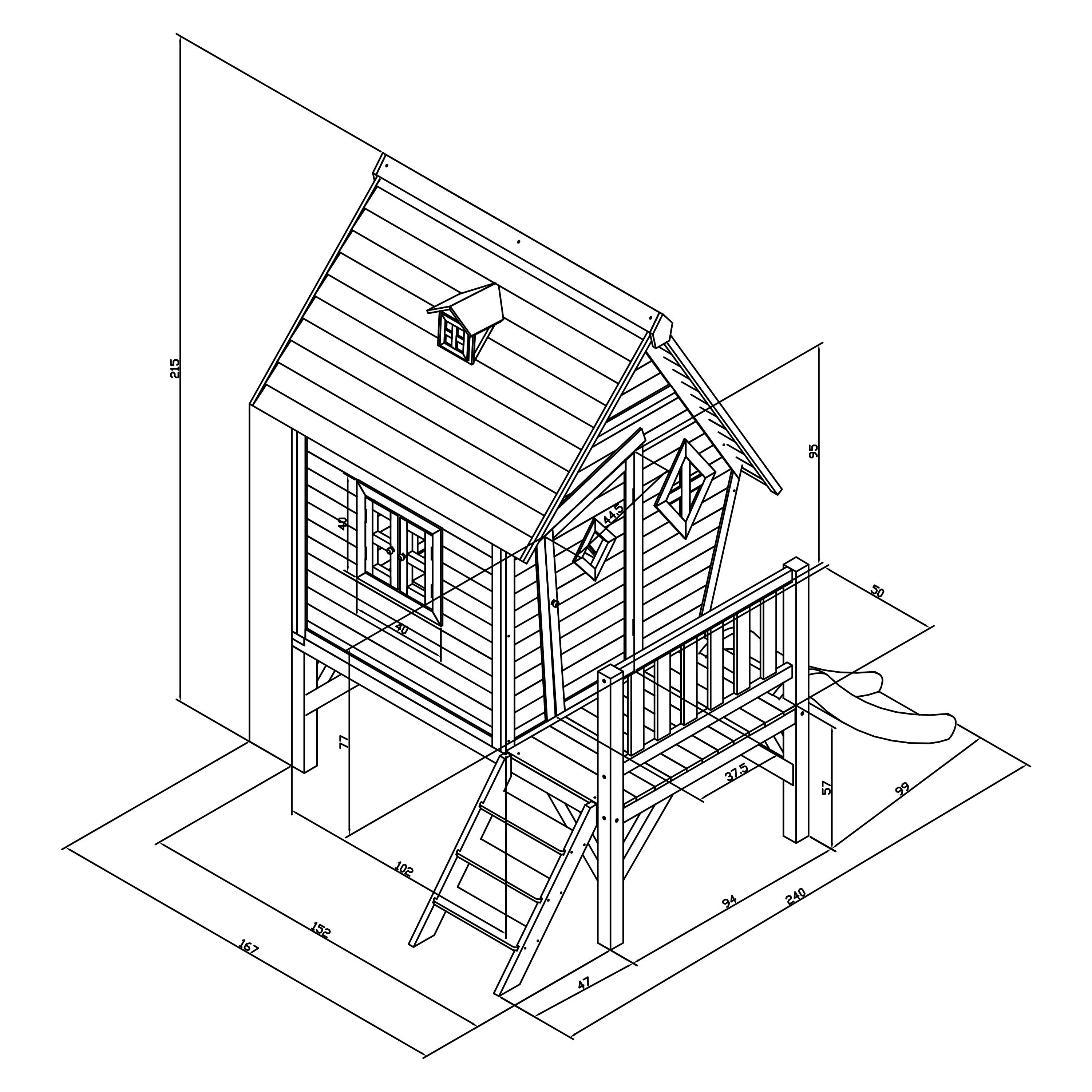 Cabin XL Speelhuis Grijs/wit - Rode Glijbaan