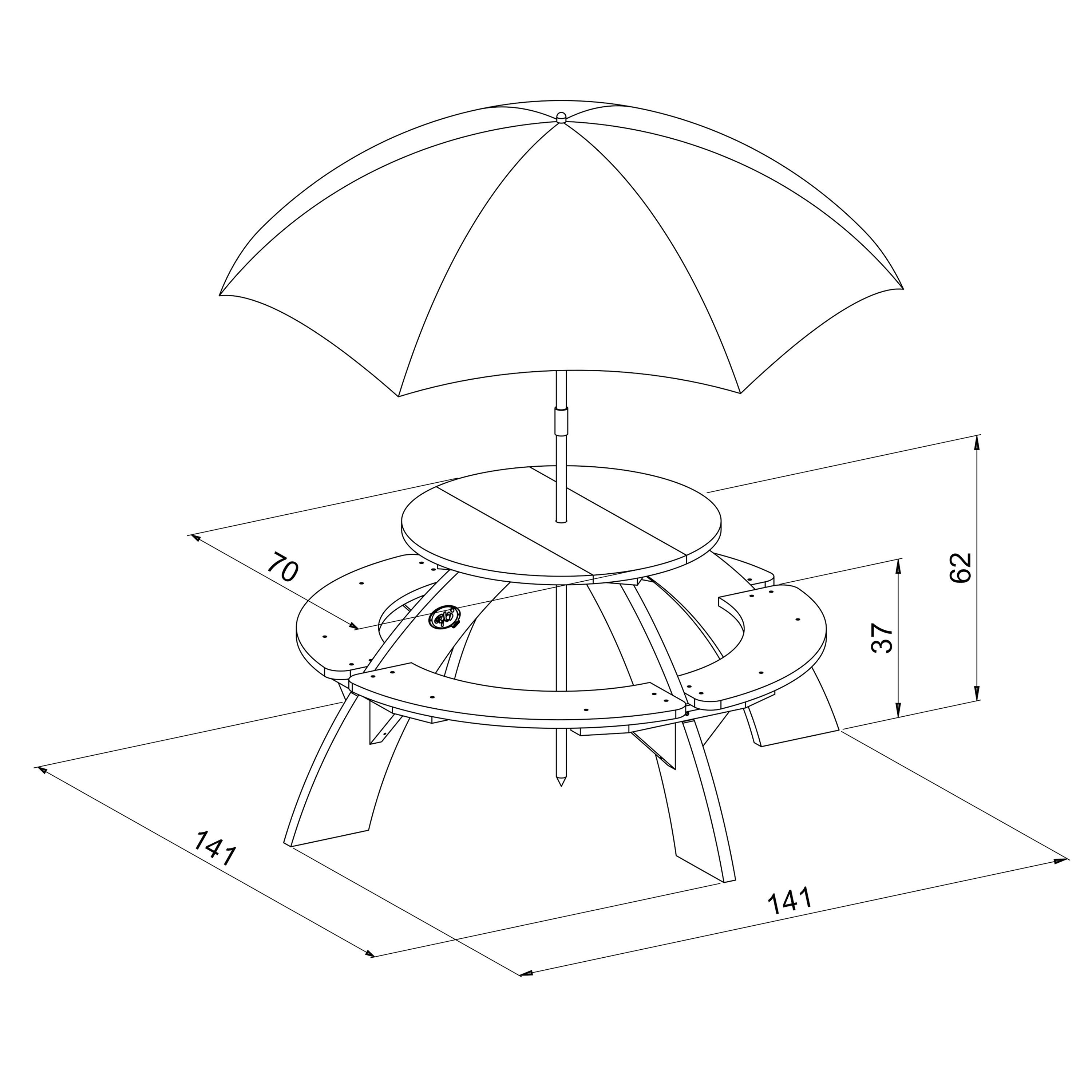 Orion Picknicktafel Grijs/wit - Parasol Blauw