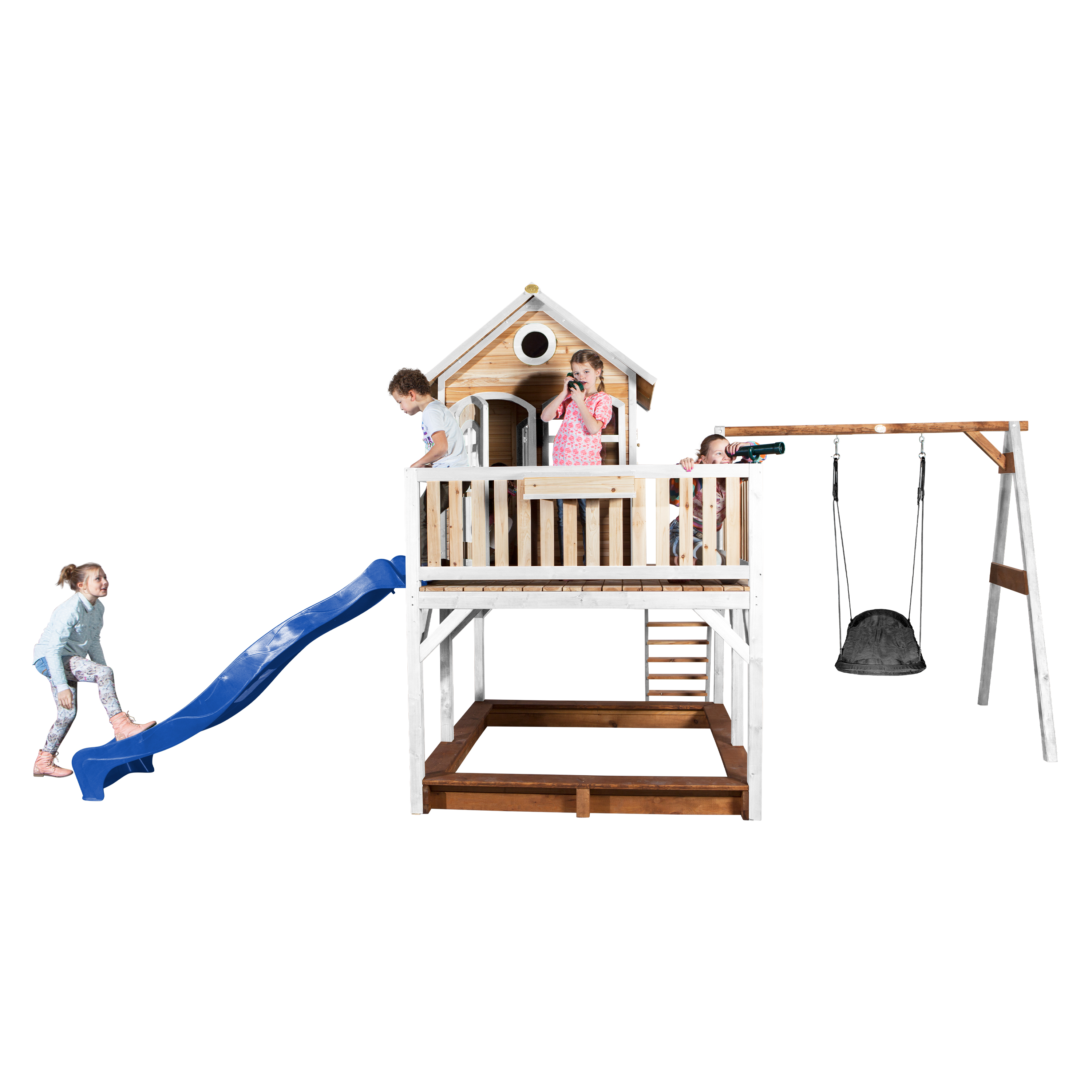 Liam Playhouse with Roxy Nest Swing Brown/White - Blue Slide