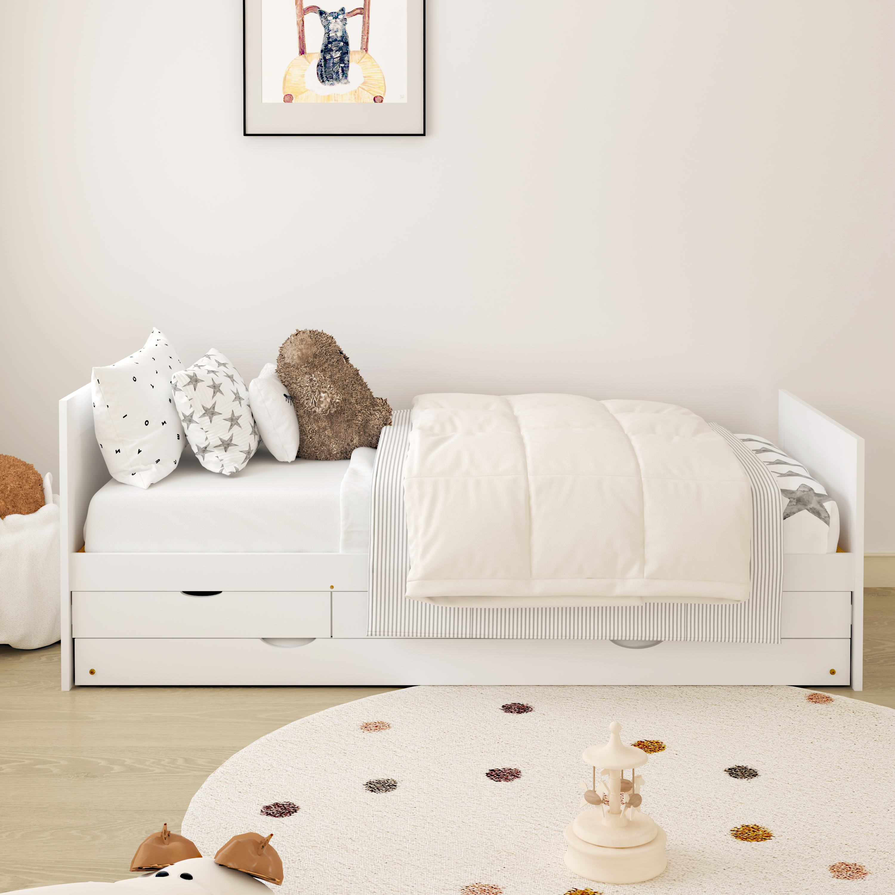 Eli Kids Bed with Trundle White – Without Mattress