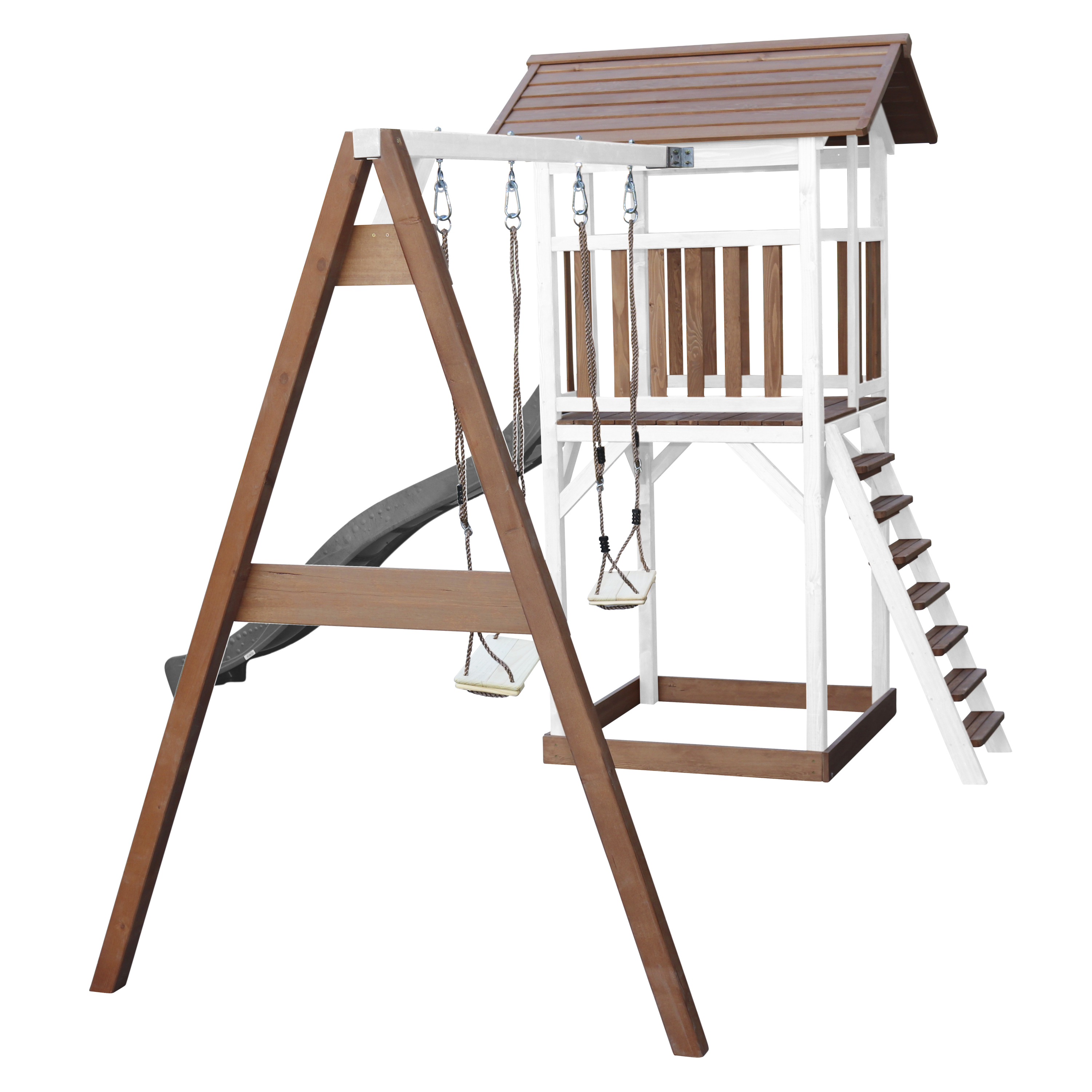 Beach Tower with Double Swing Brown/White - Grey Slide