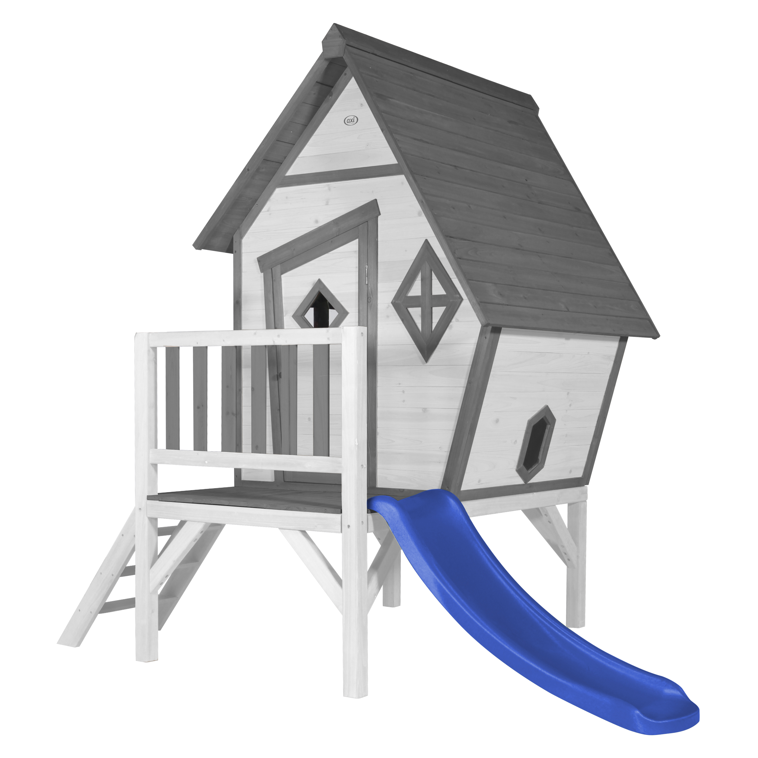 Cabin XL Speelhuis Grijs/wit - Blauwe Glijbaan