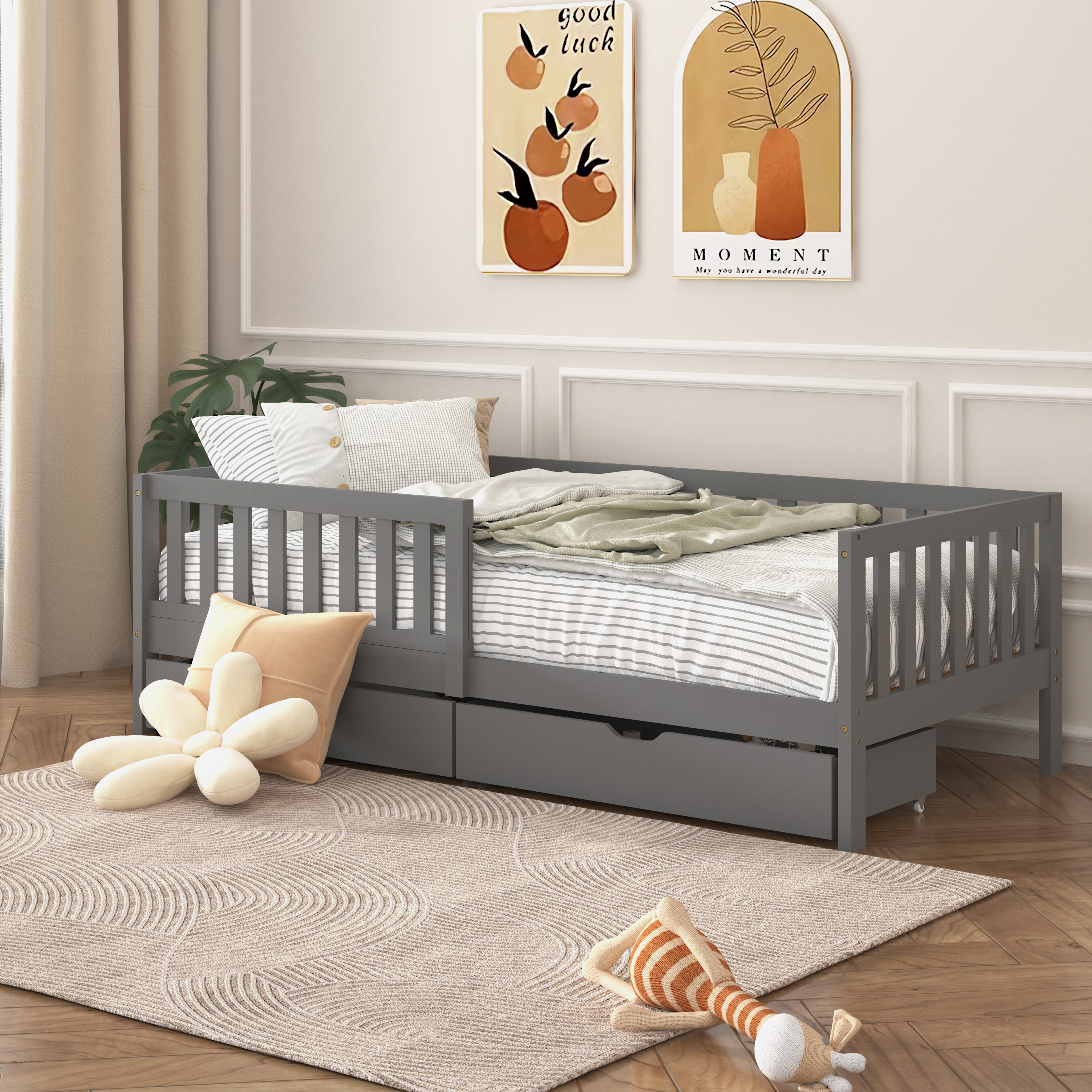 Isa Kids Bed with Storage Drawers Grey – Without Mattress