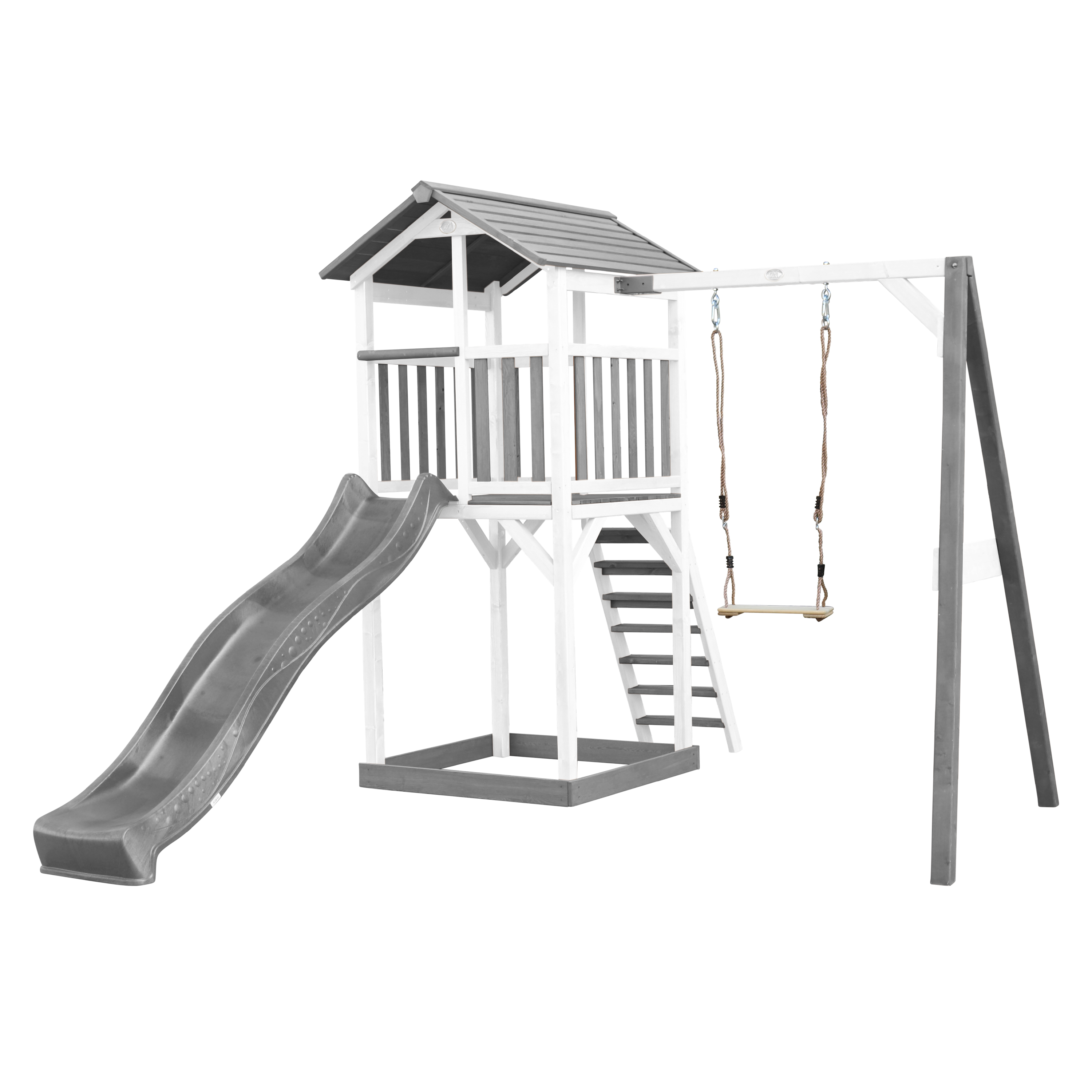 Beach Tower Speeltoren met Enkele Schommel Grijs/wit - Grijz