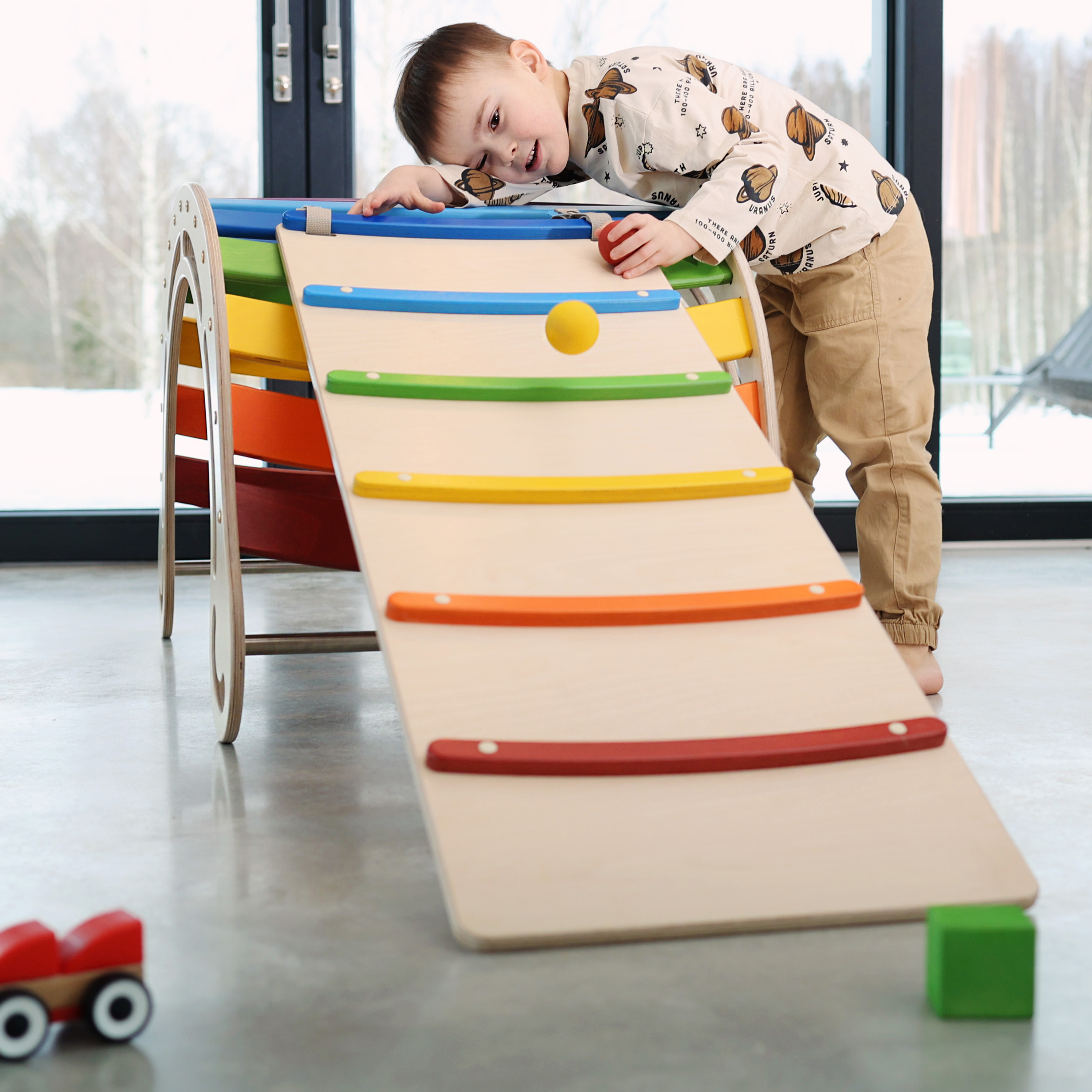 Houten XXL Rocker met Klimwand Regenboog