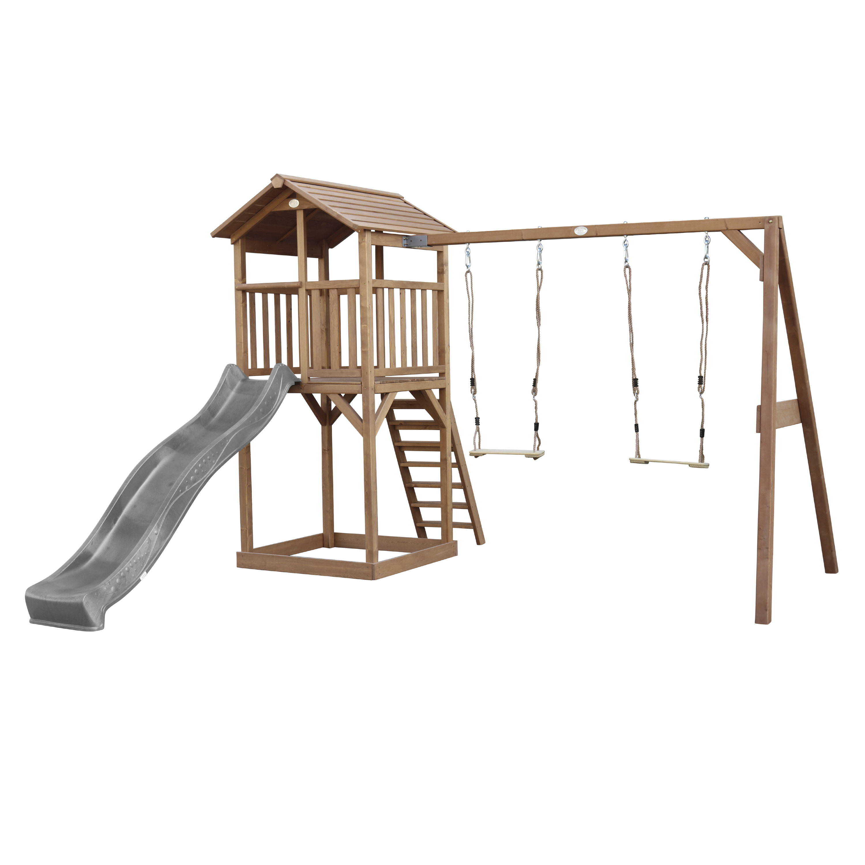 Beach Tower with Double Swing Brown - Grey Slide