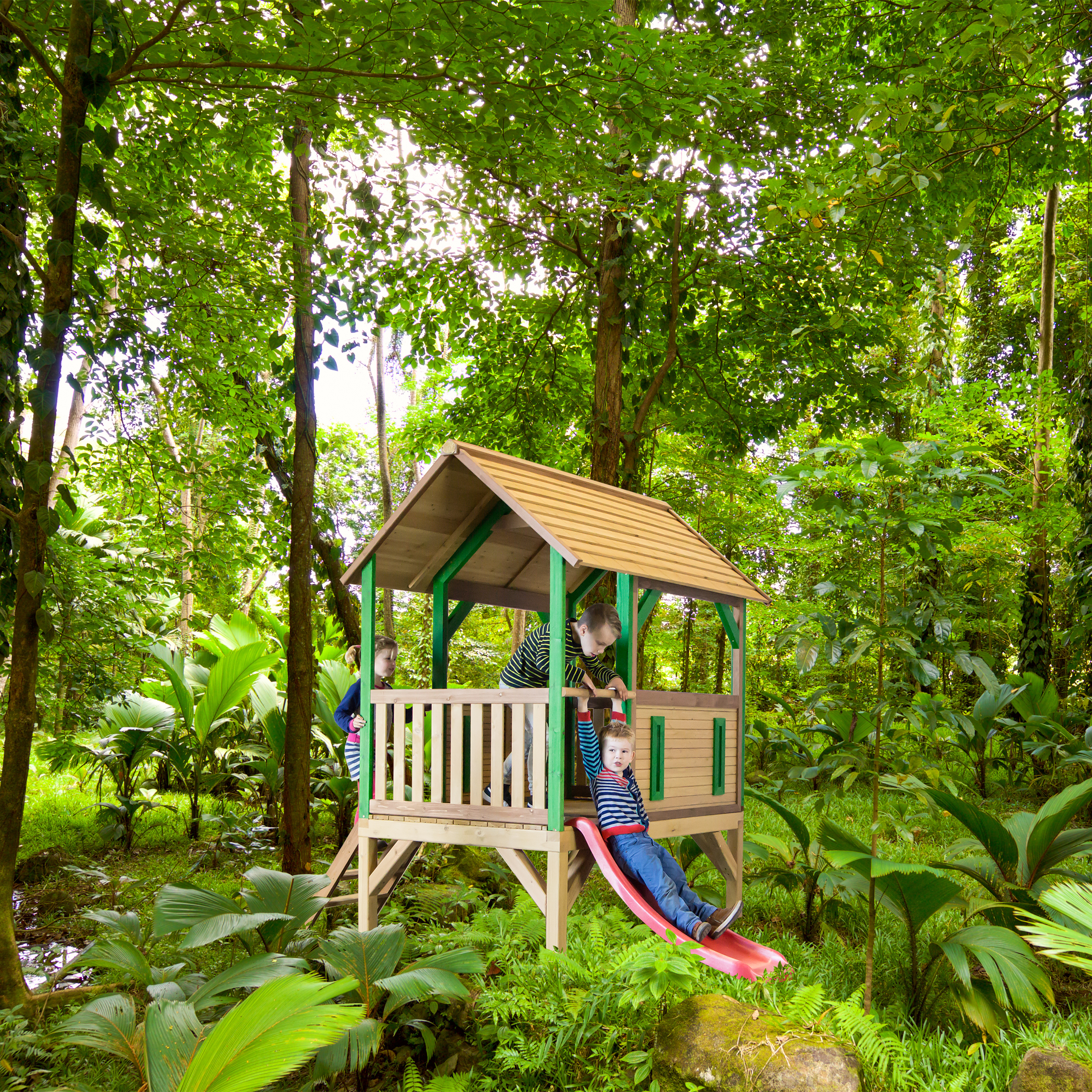 Akela Play Tower Brown/green - Red Slide