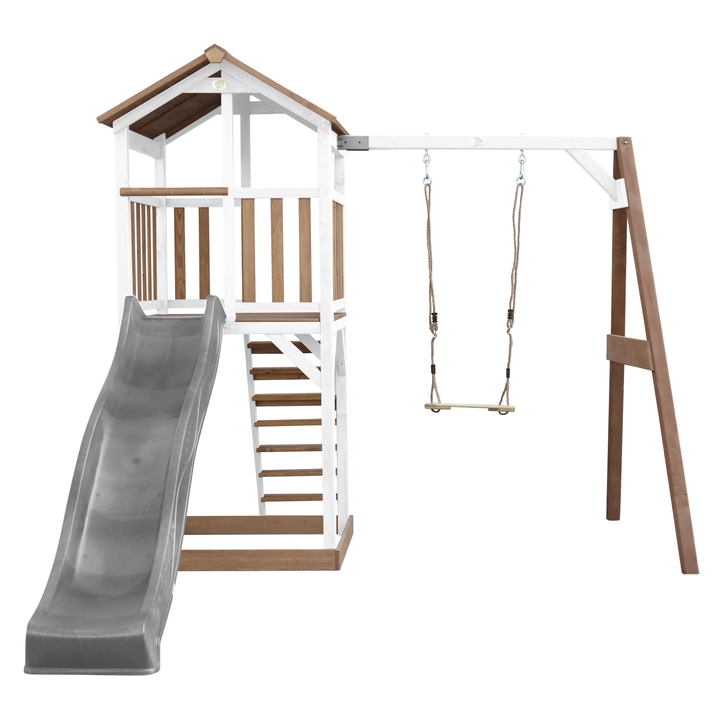 Beach Tower Speeltoren met Enkele Schommel Bruin/wit - Grijz