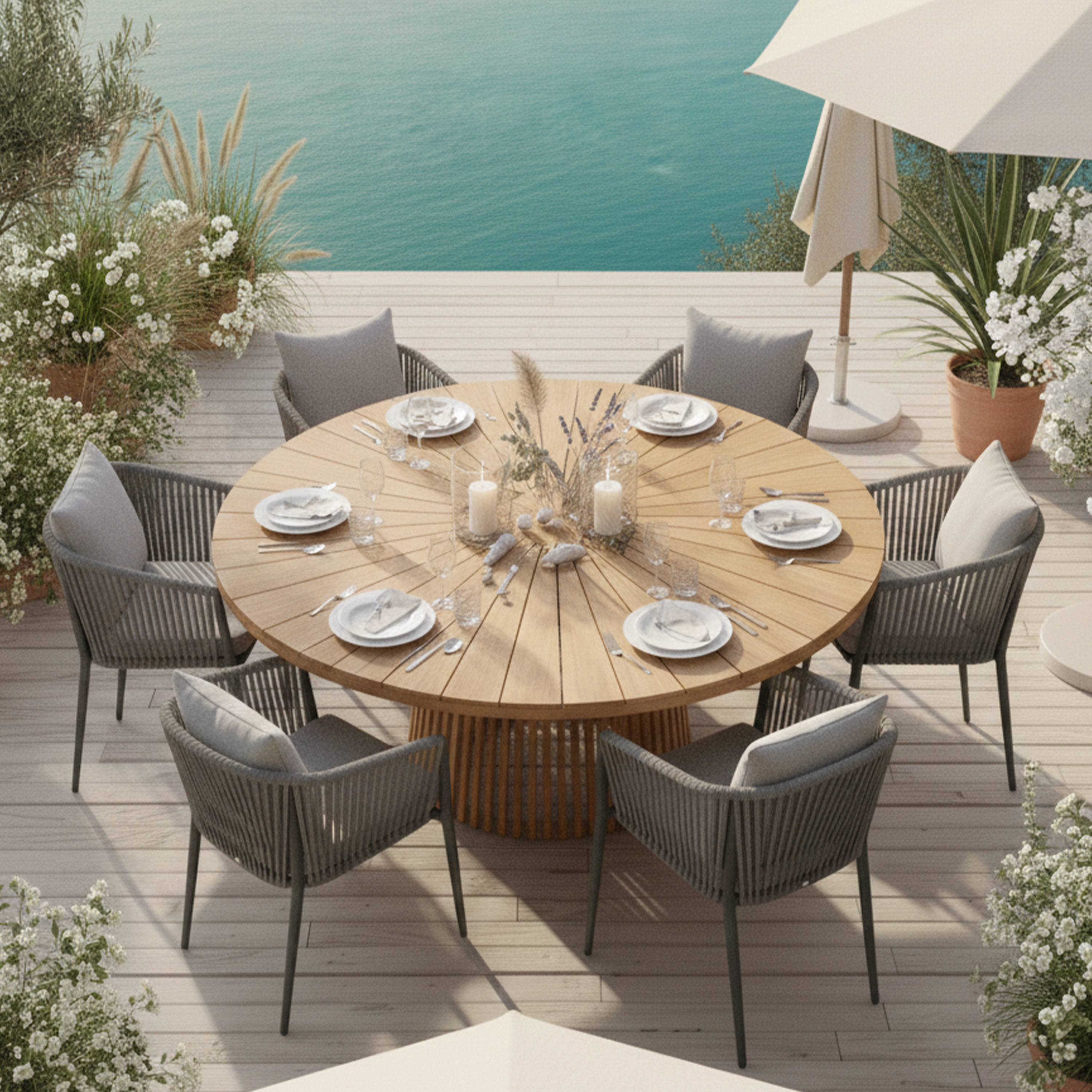Hani/Faye 150 cm Tuinset 7-delig Teak/Antraciet
