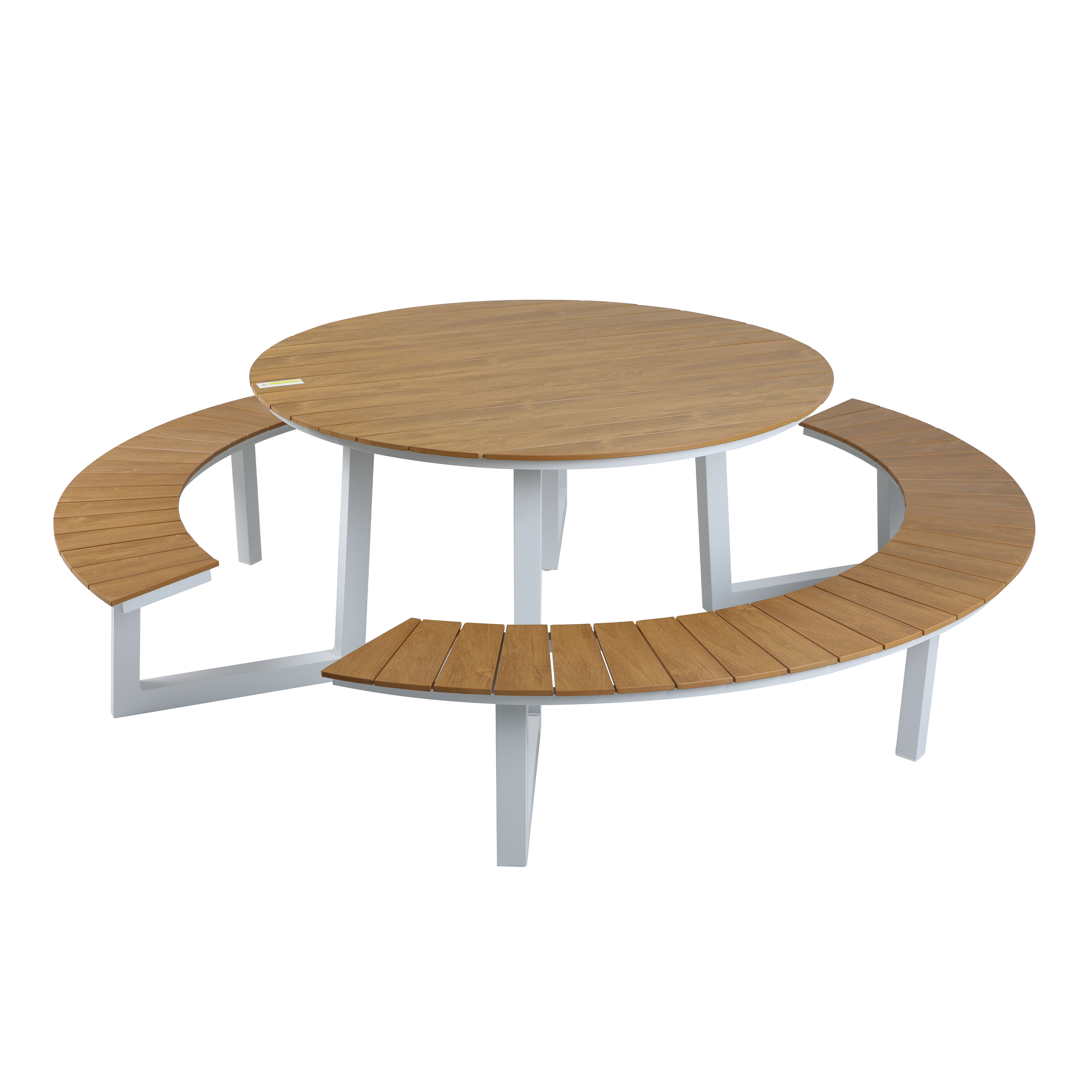 Table de pique-nique Taco avec 2 bancs Rond Blanc/Teak-look