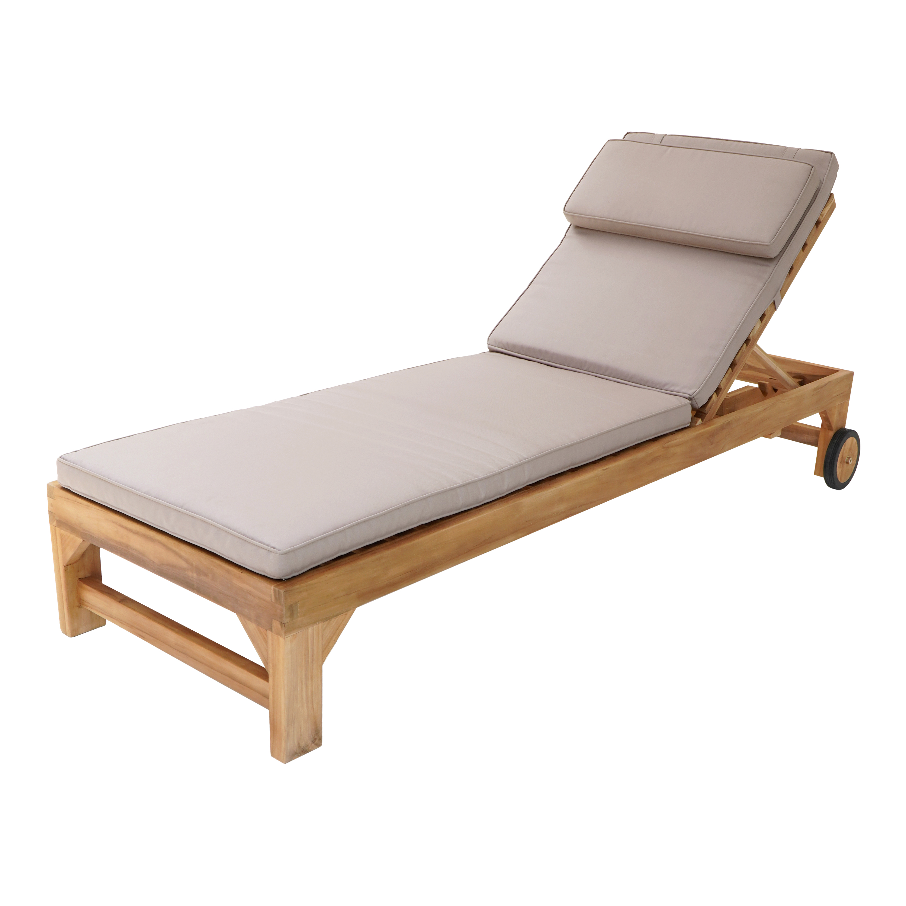 Rama Chaise longue de jardin en teck avec coussins