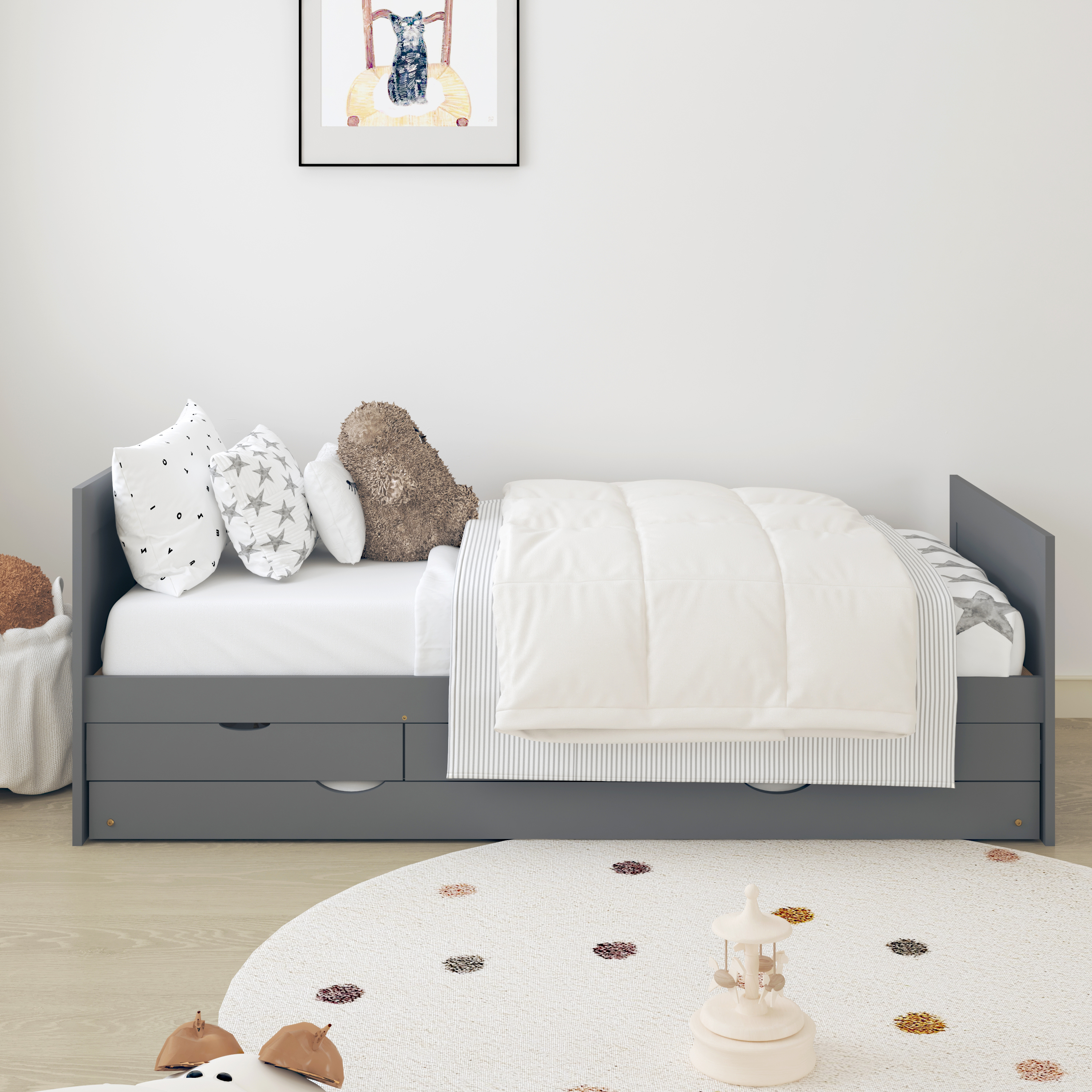 Eli Kids Bed with Trundle Grey– Without Mattress