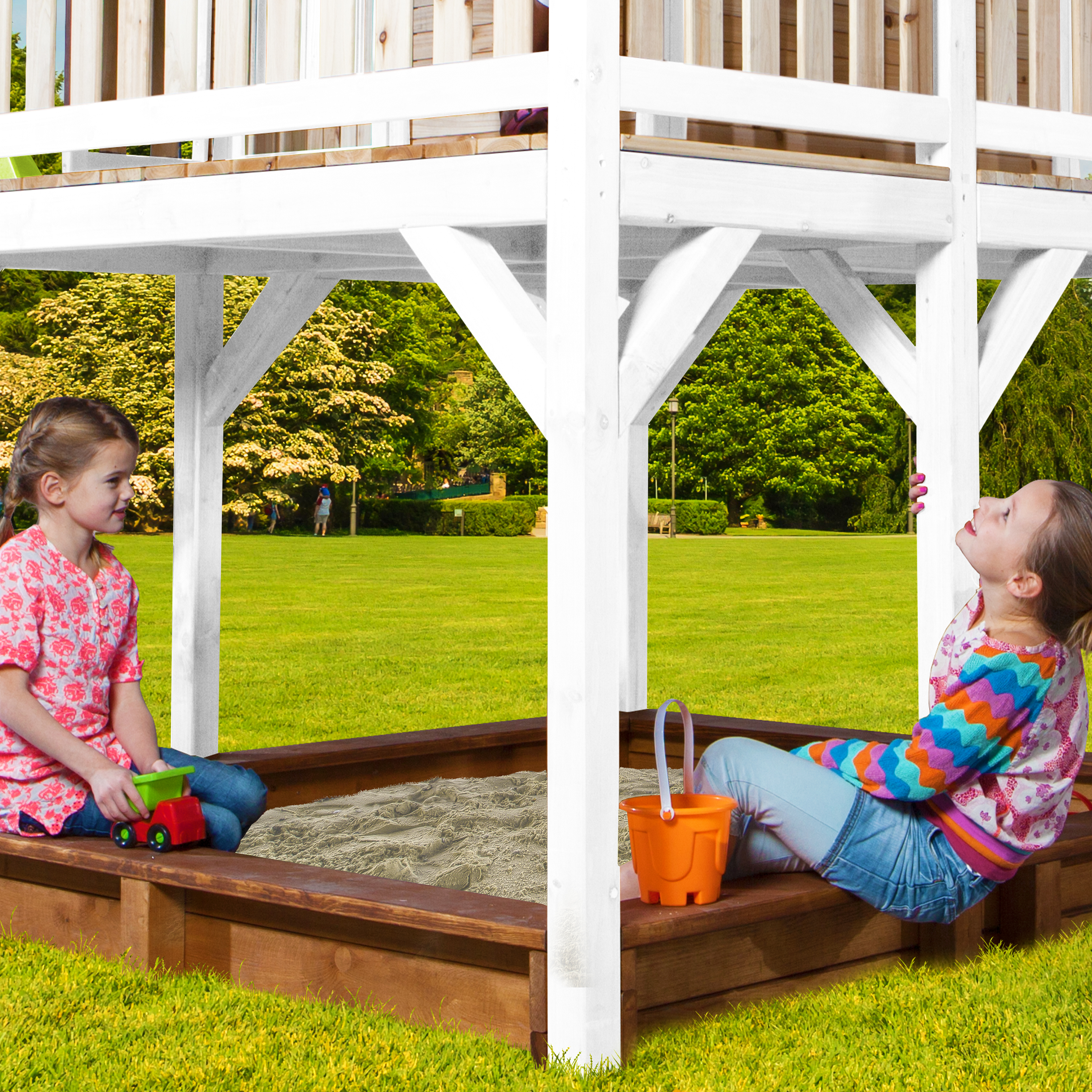 Liam Playhouse with Double Swing Brown/White - White Slide
