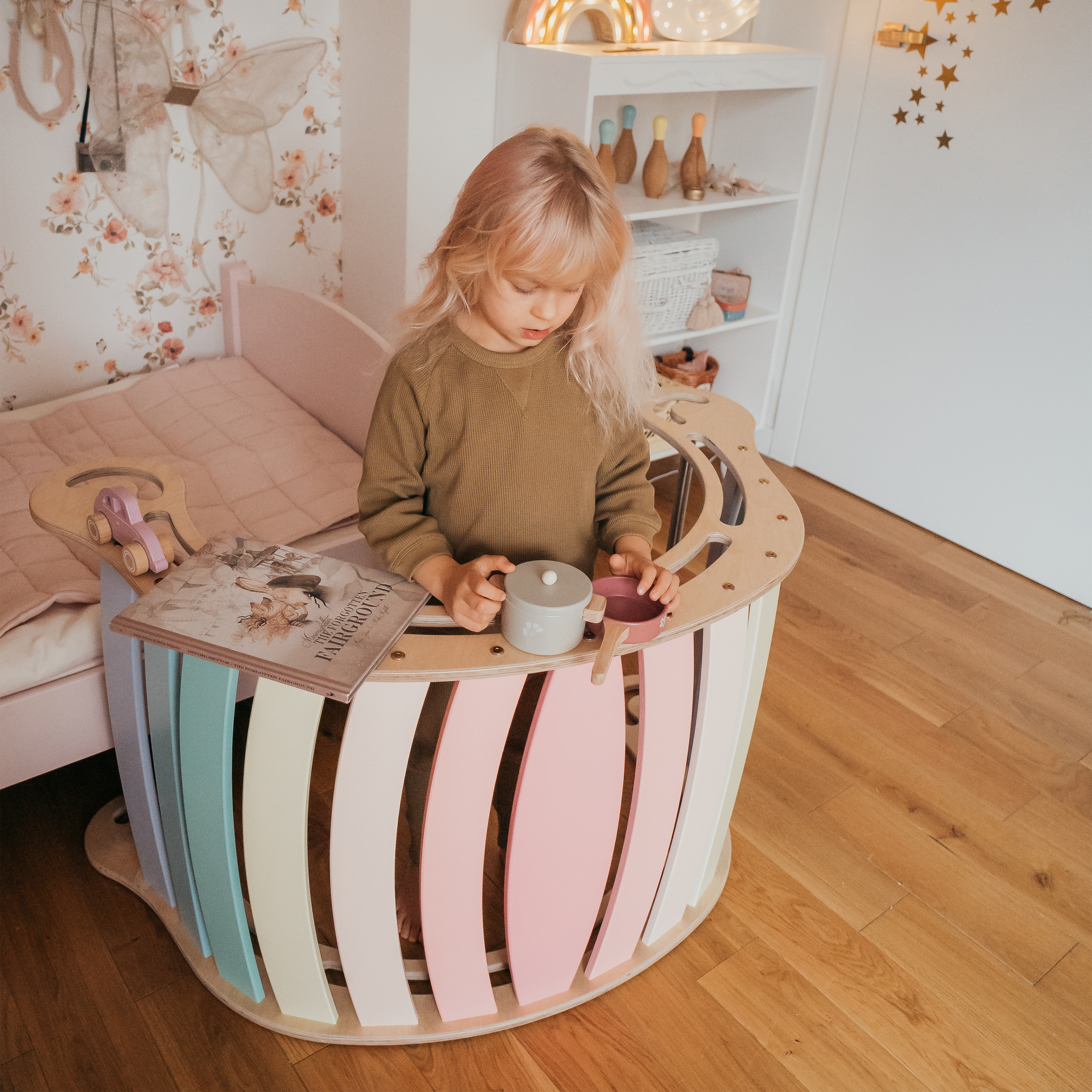 Houten XXL Rocker met Klimwand Pastel