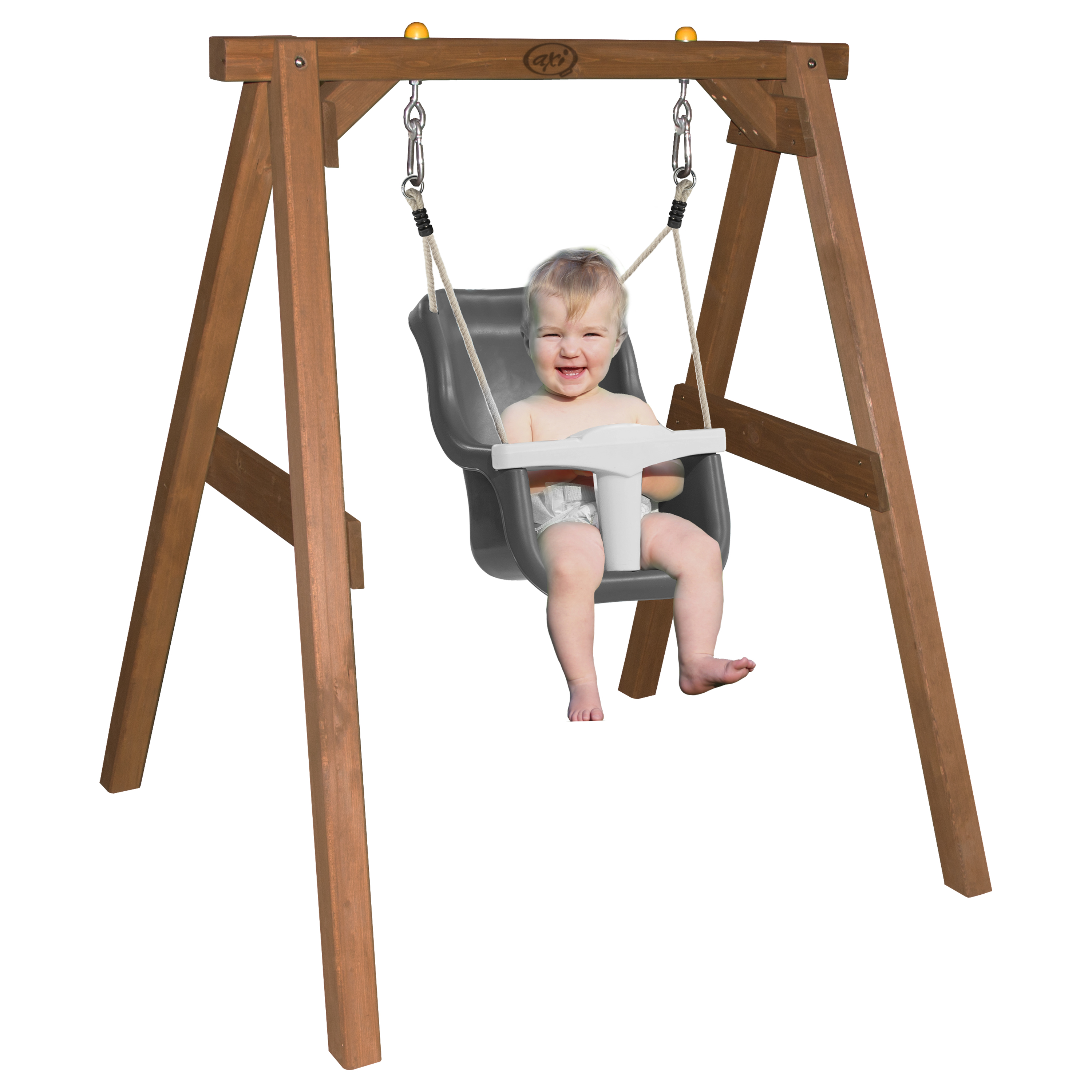 Baby Schommel Bruin met zitje Grijs/wit