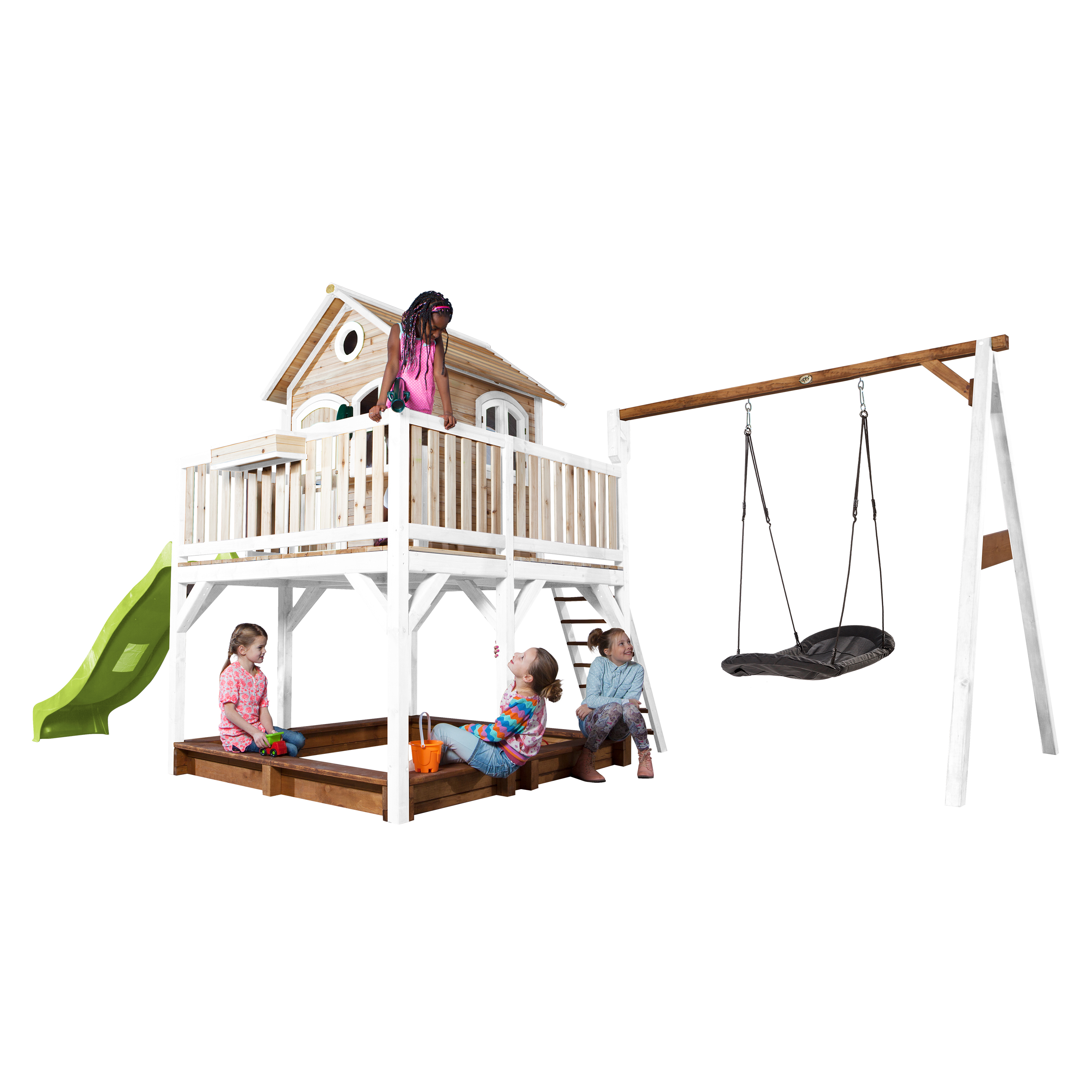 Liam Playhouse with Roxy Nest Swing Brown/White - Lime Green