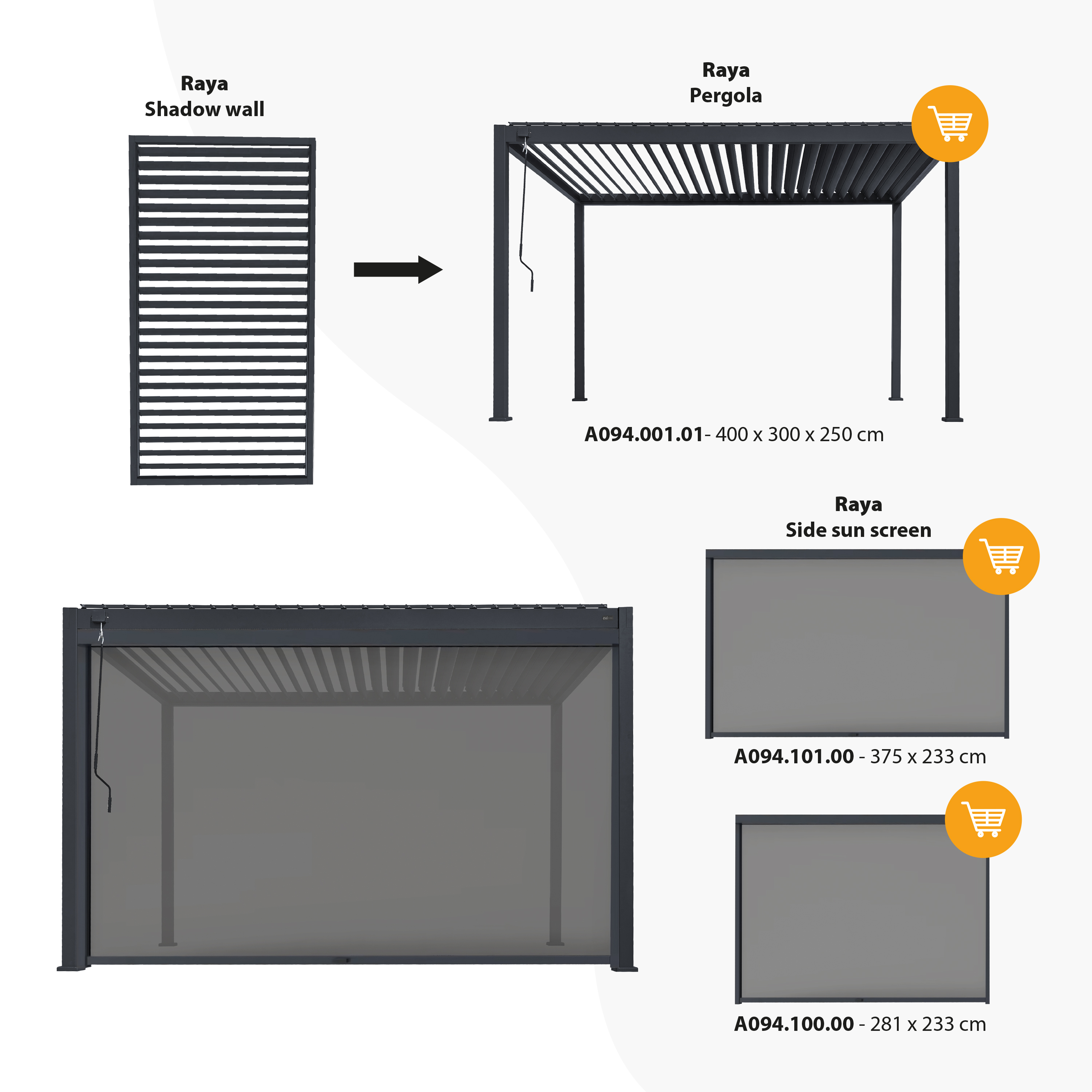 Raya Aluminium Side Wall 1m - Dark Grey