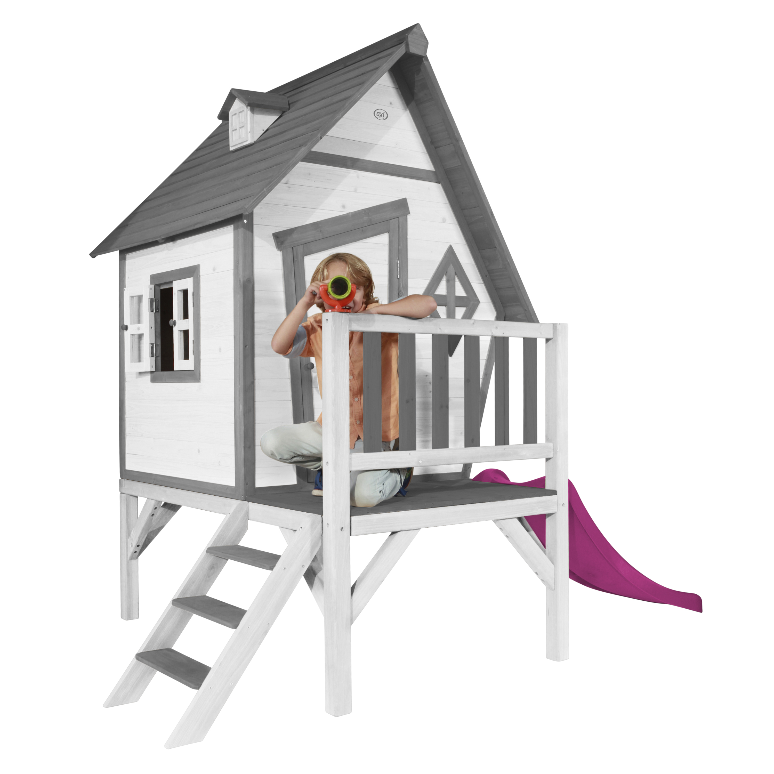 Cabin XL Speelhuis Grijs/wit - Paarse Glijbaan