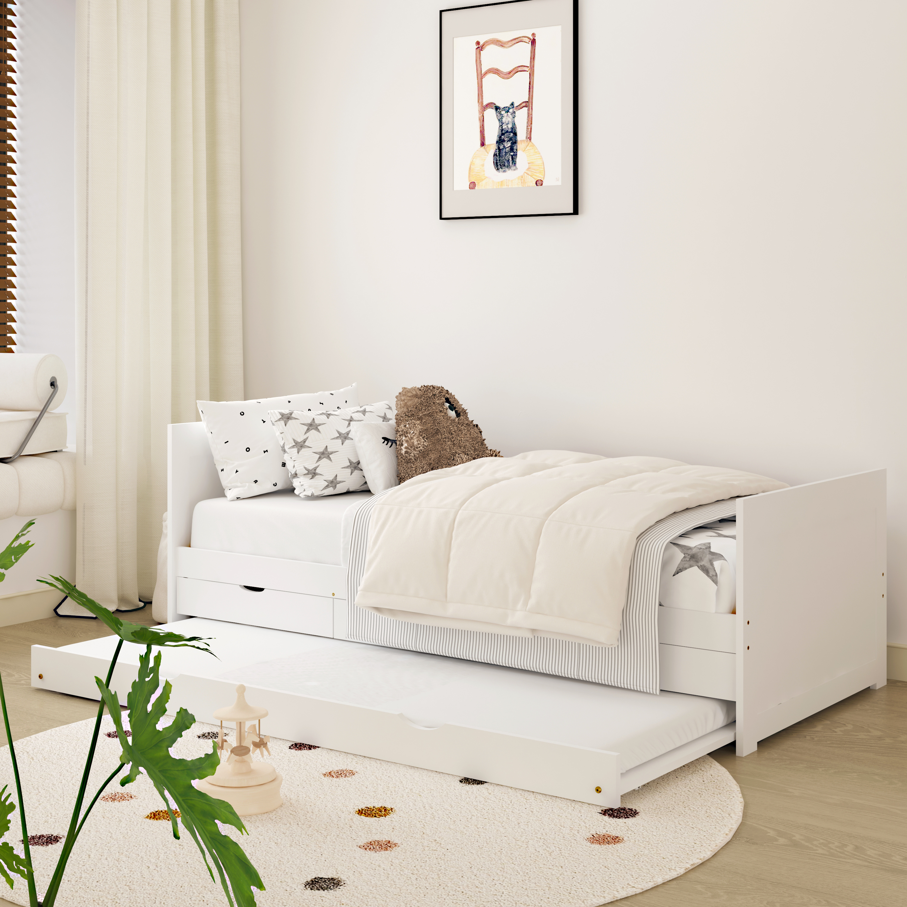 Eli Kids Bed with Trundle White – Without Mattress
