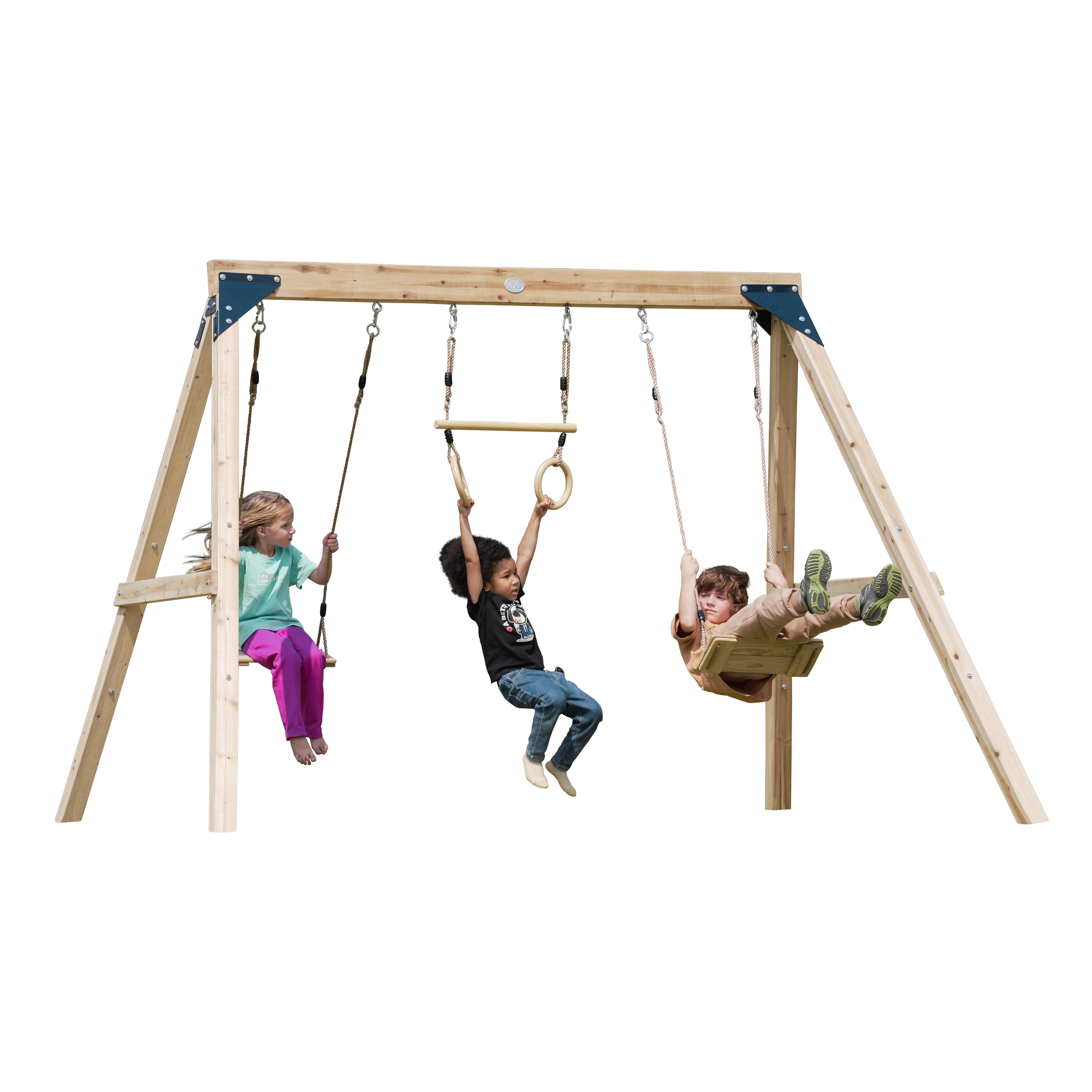 Maya Double wooden Swing with Trapeze Brown