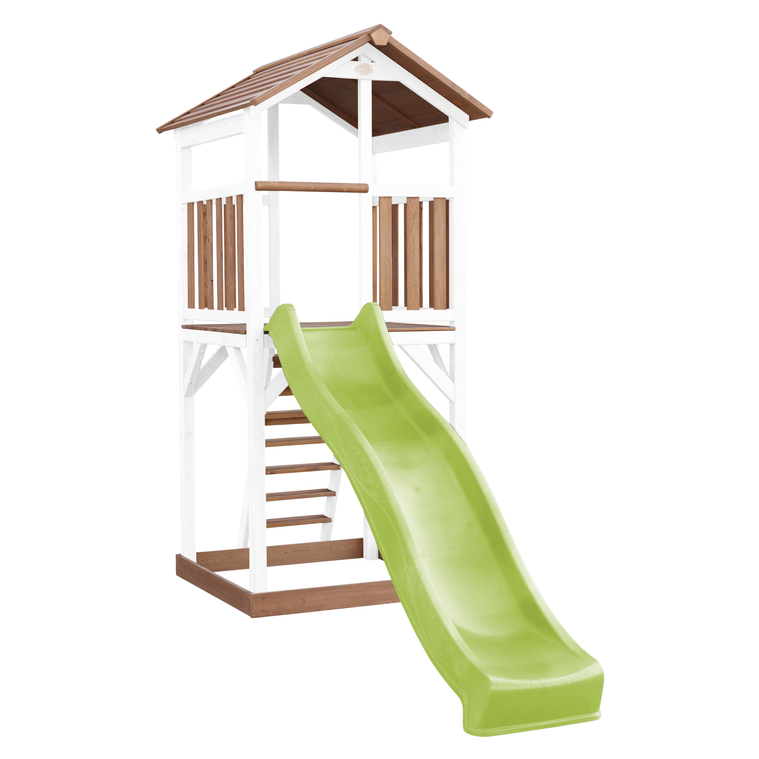 Beach Tower Speeltoren Bruin/wit - Limoen groene Glijbaan