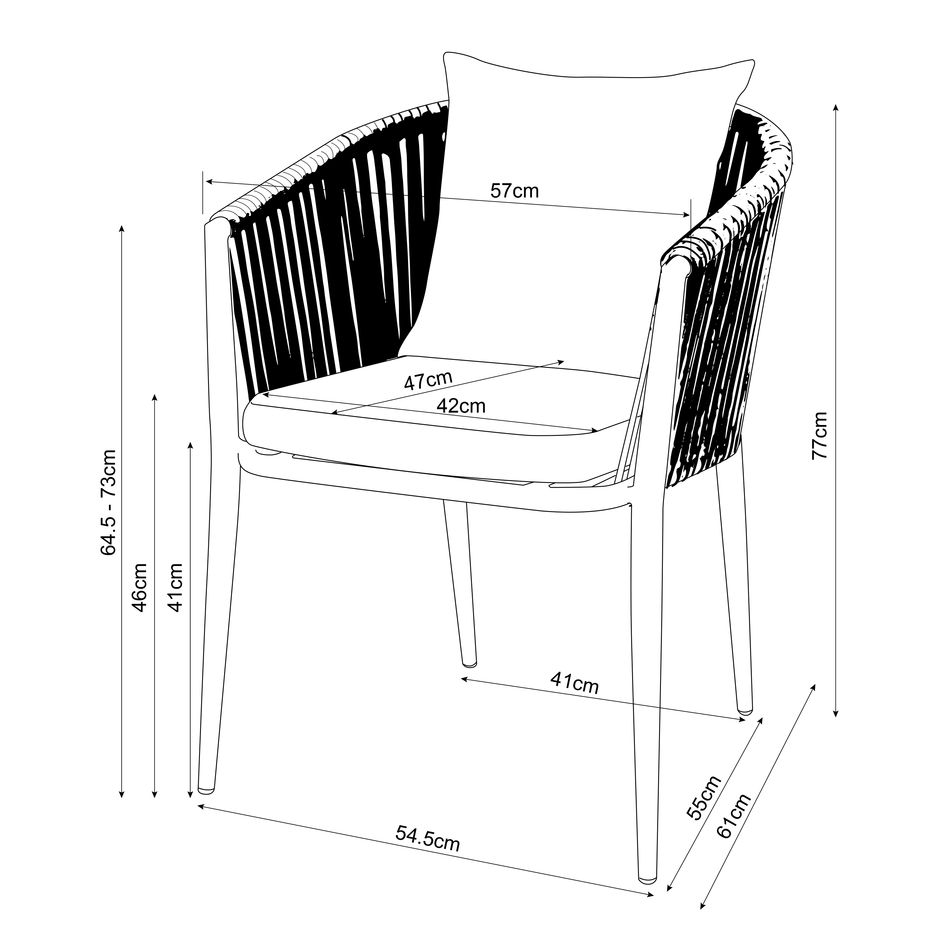 Jay/Faye Ensemble de jardin, 150 cm, 7 pièces -Anthracite