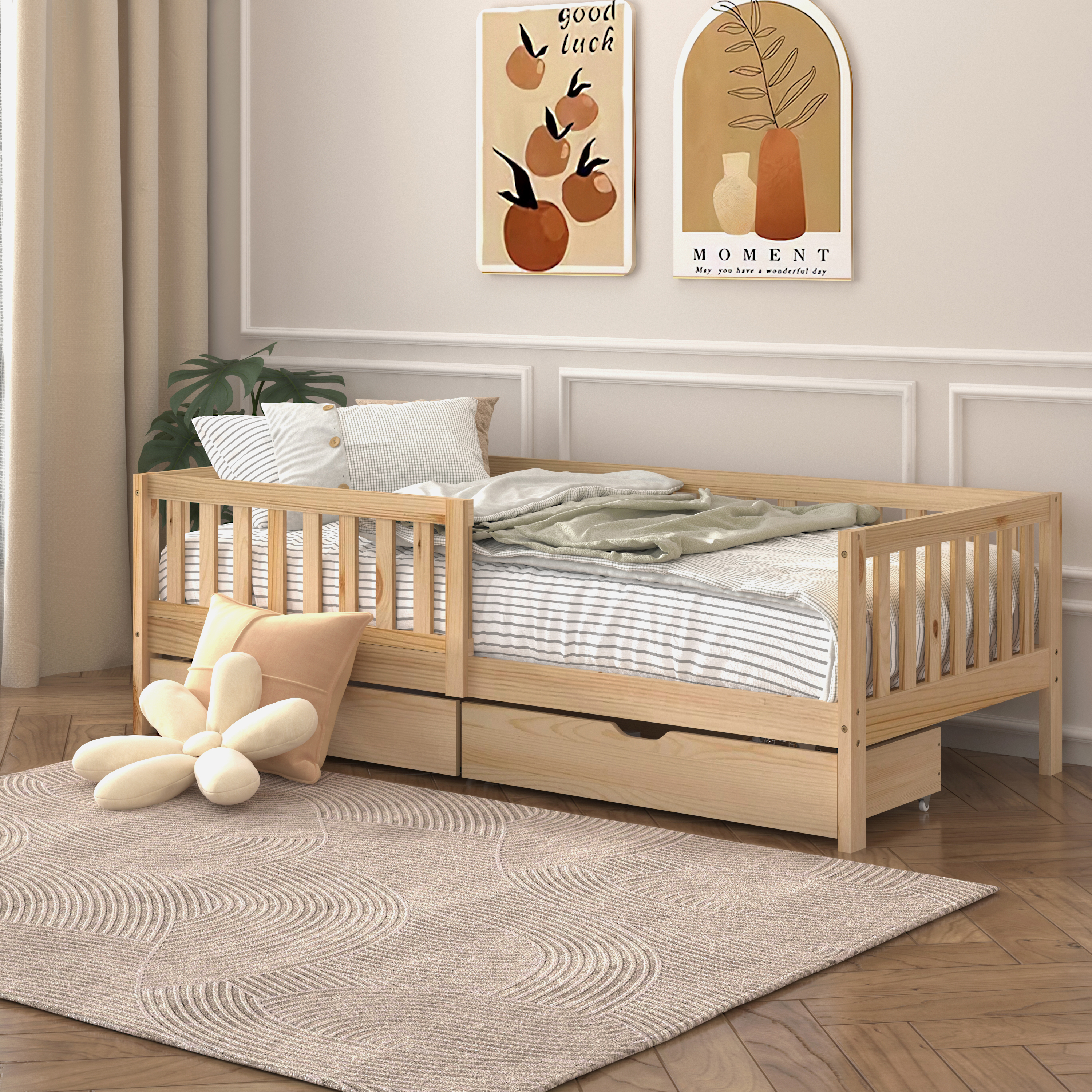 Isa Kids Bed with Storage Drawers Natural – With Mattress