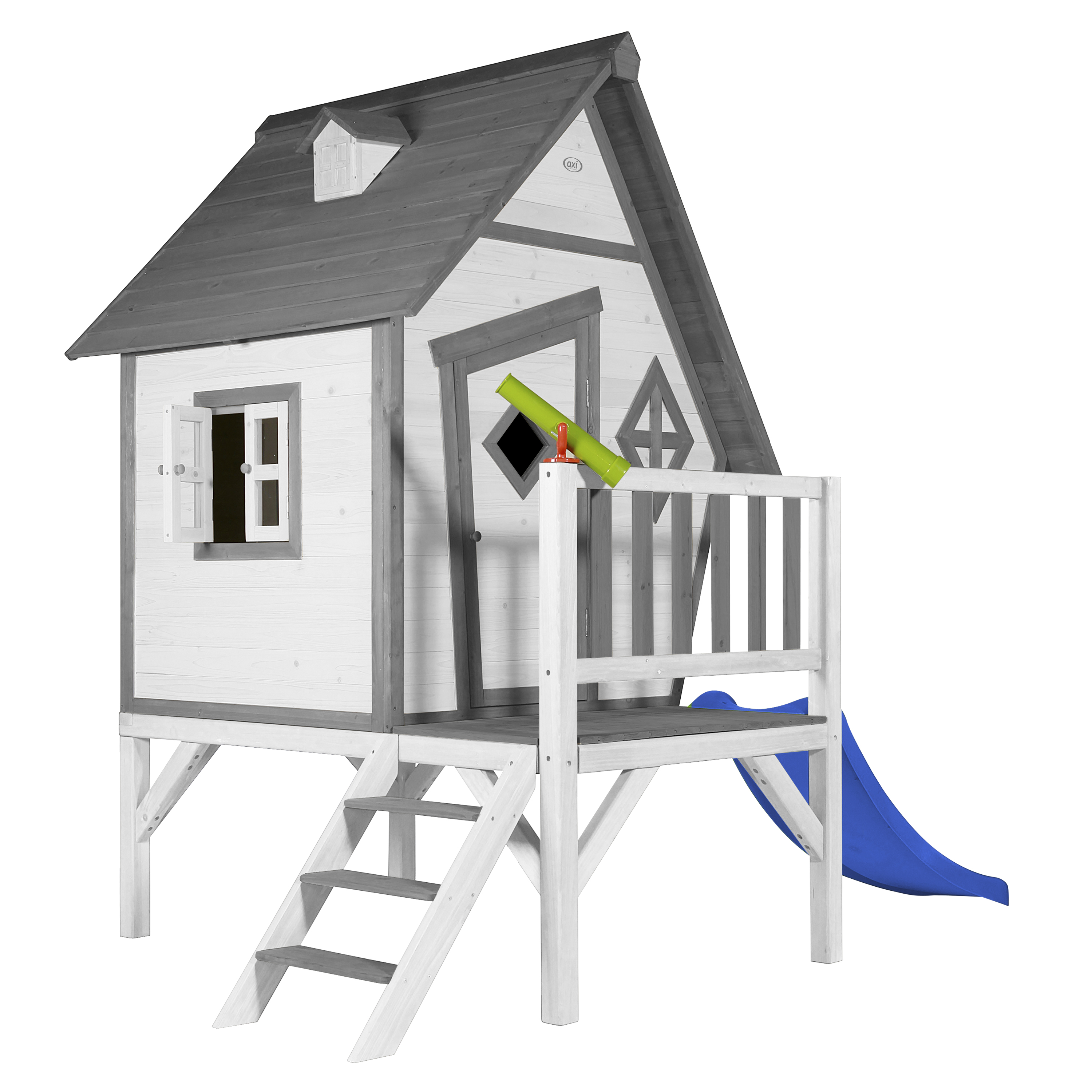 Cabin XL Speelhuis Grijs/wit - Blauwe Glijbaan