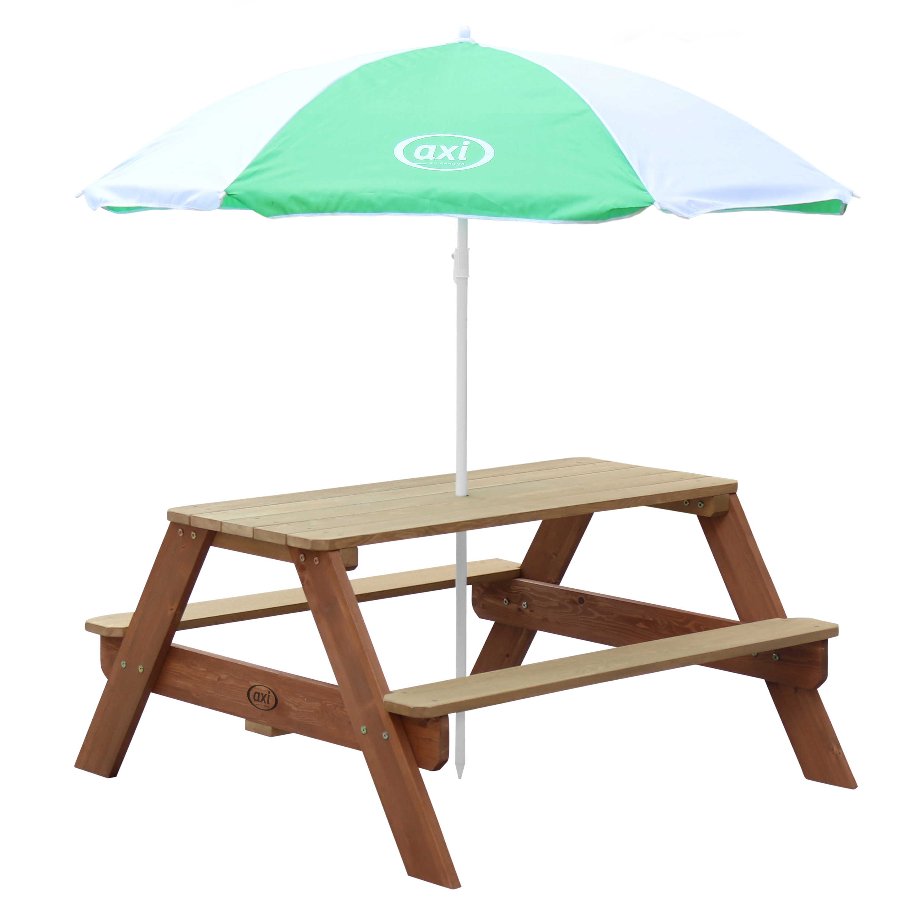Nick Picknicktafel Bruin - Parasol Groen/wit