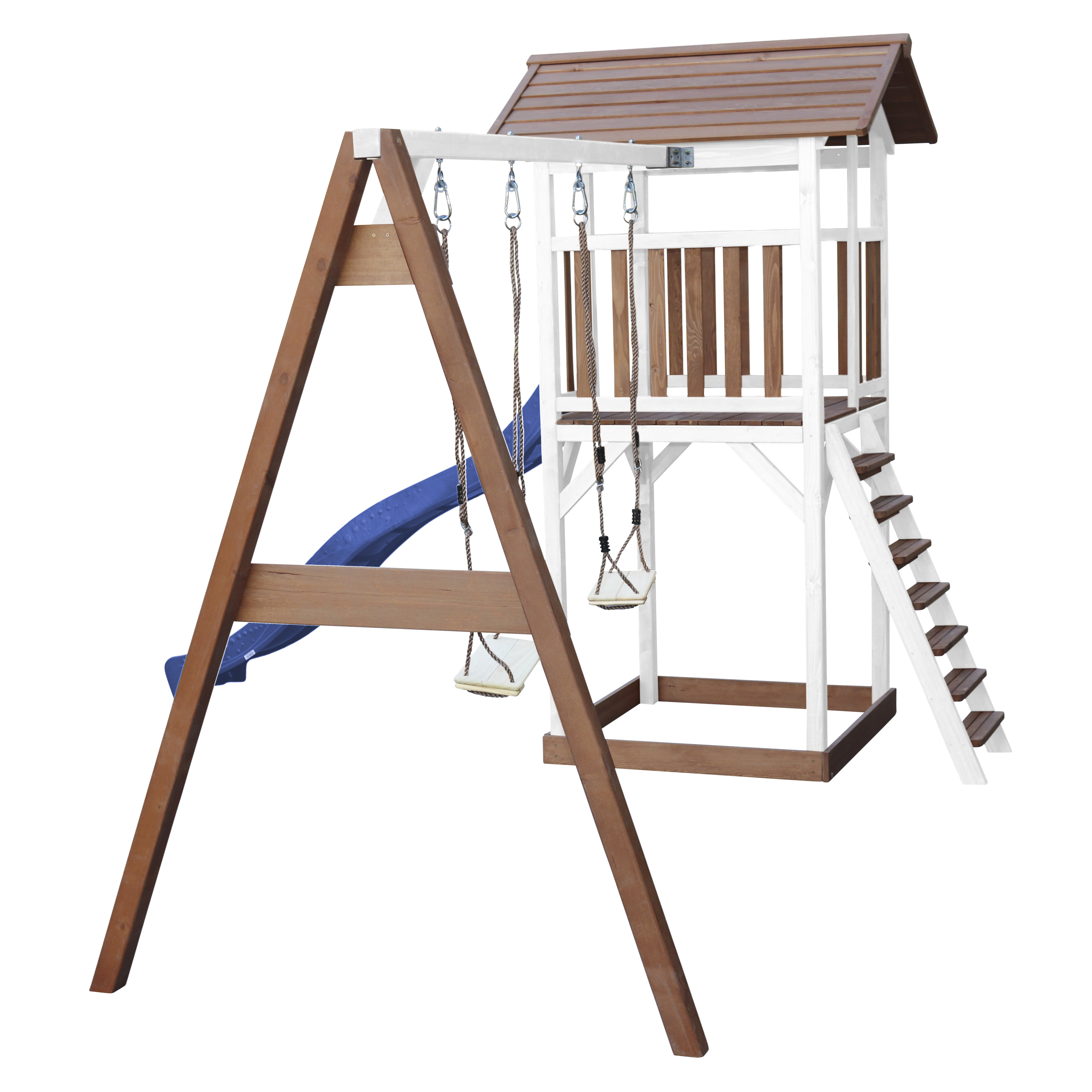 Beach Tower with Double Swing Brown/White - Blue Slide