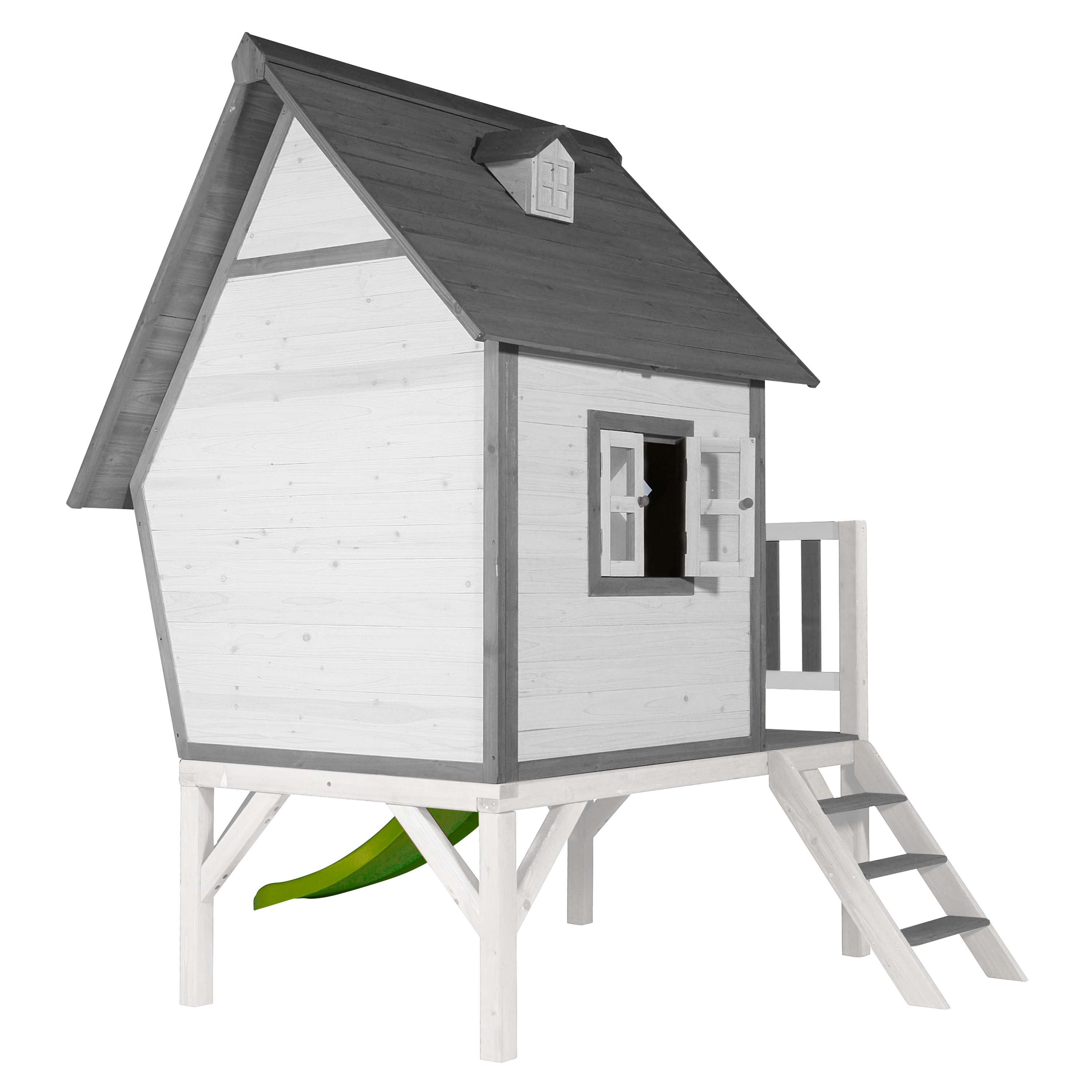 Cabin XL Speelhuis Grijs/wit - Limoen groene Glijbaan