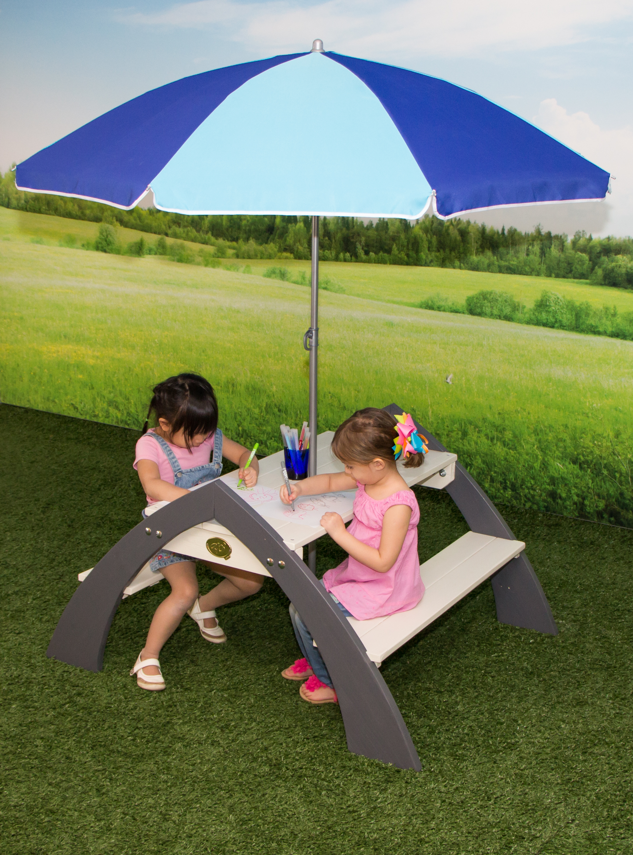 Kylo XL Picknicktafel Grijs/wit - Parasol Blauw