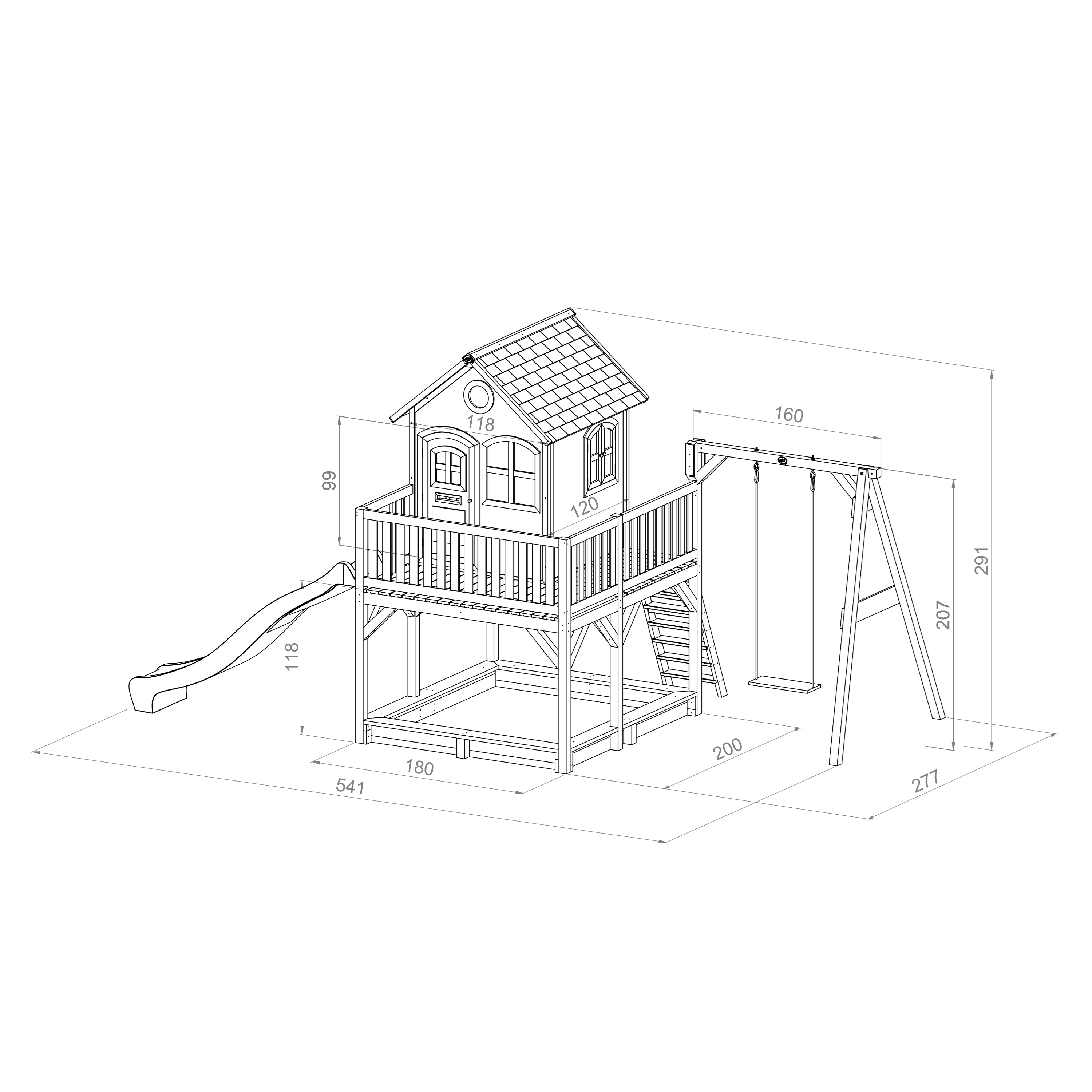 Liam Playhouse with Single Swing Brown/Green - Grey Slide