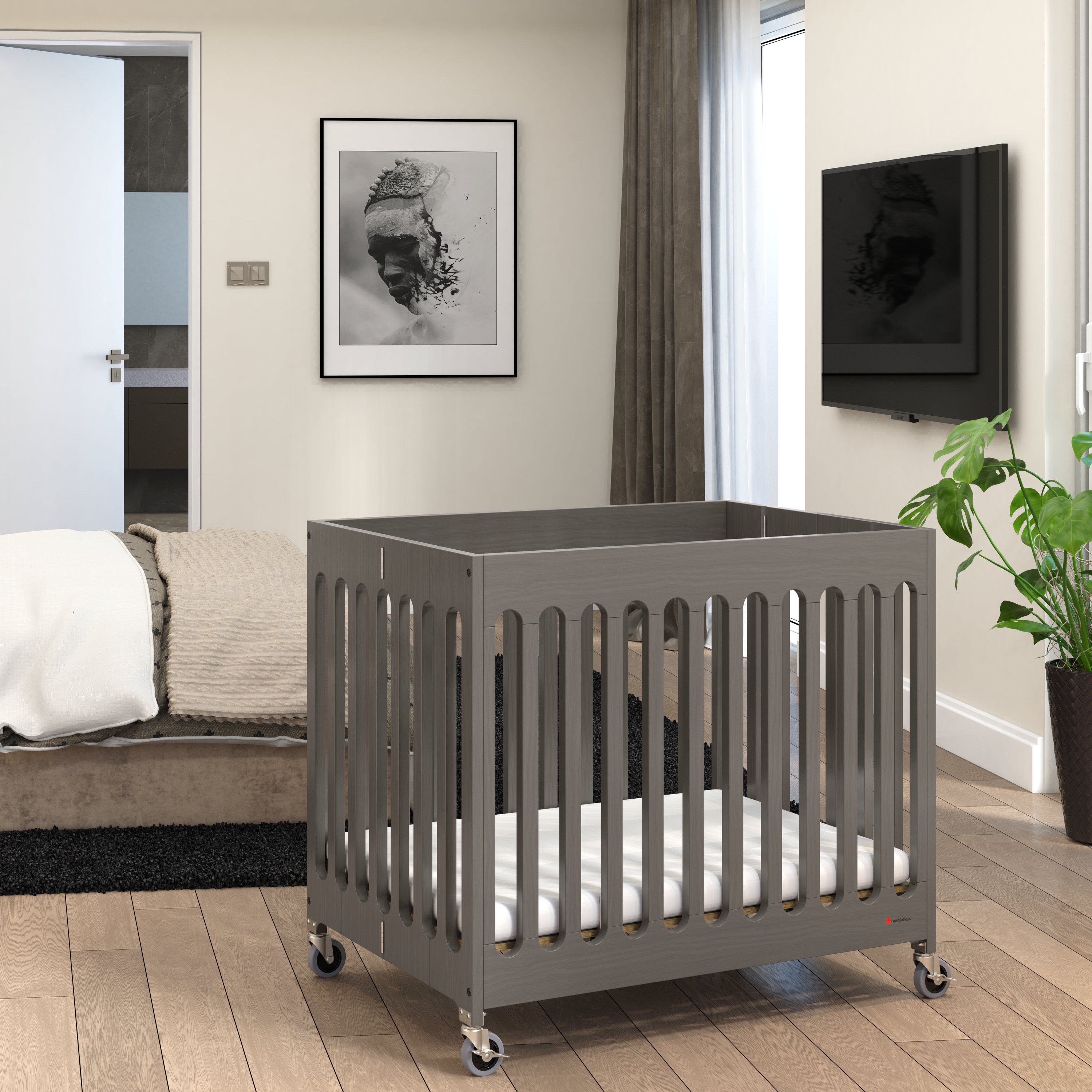 Boutique inklapbaar babybedje van hout - Grijs Boutique inklapbaar babybedje van hout - Grijs