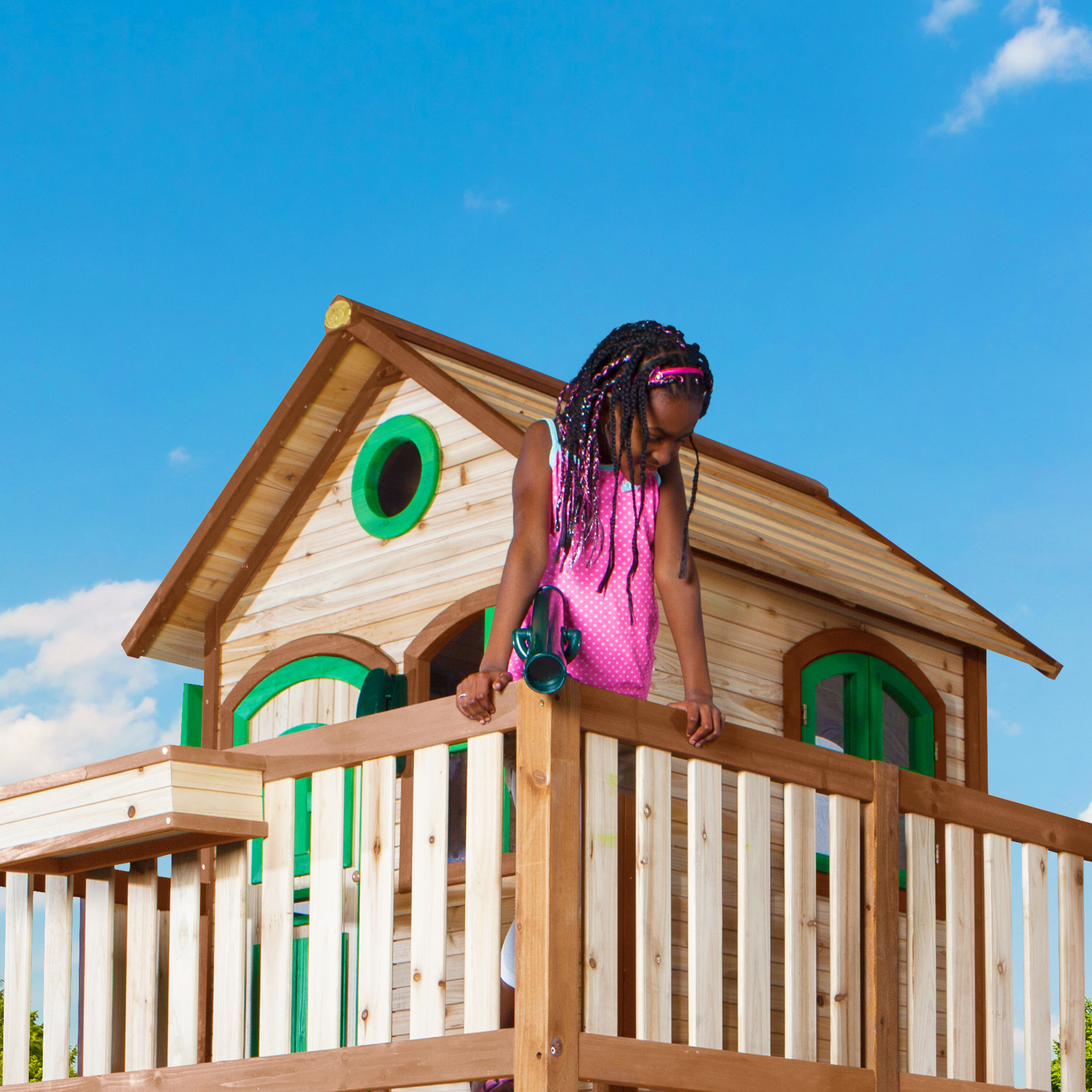 Liam Playhouse with Single Swing Brown/Green - Grey Slide