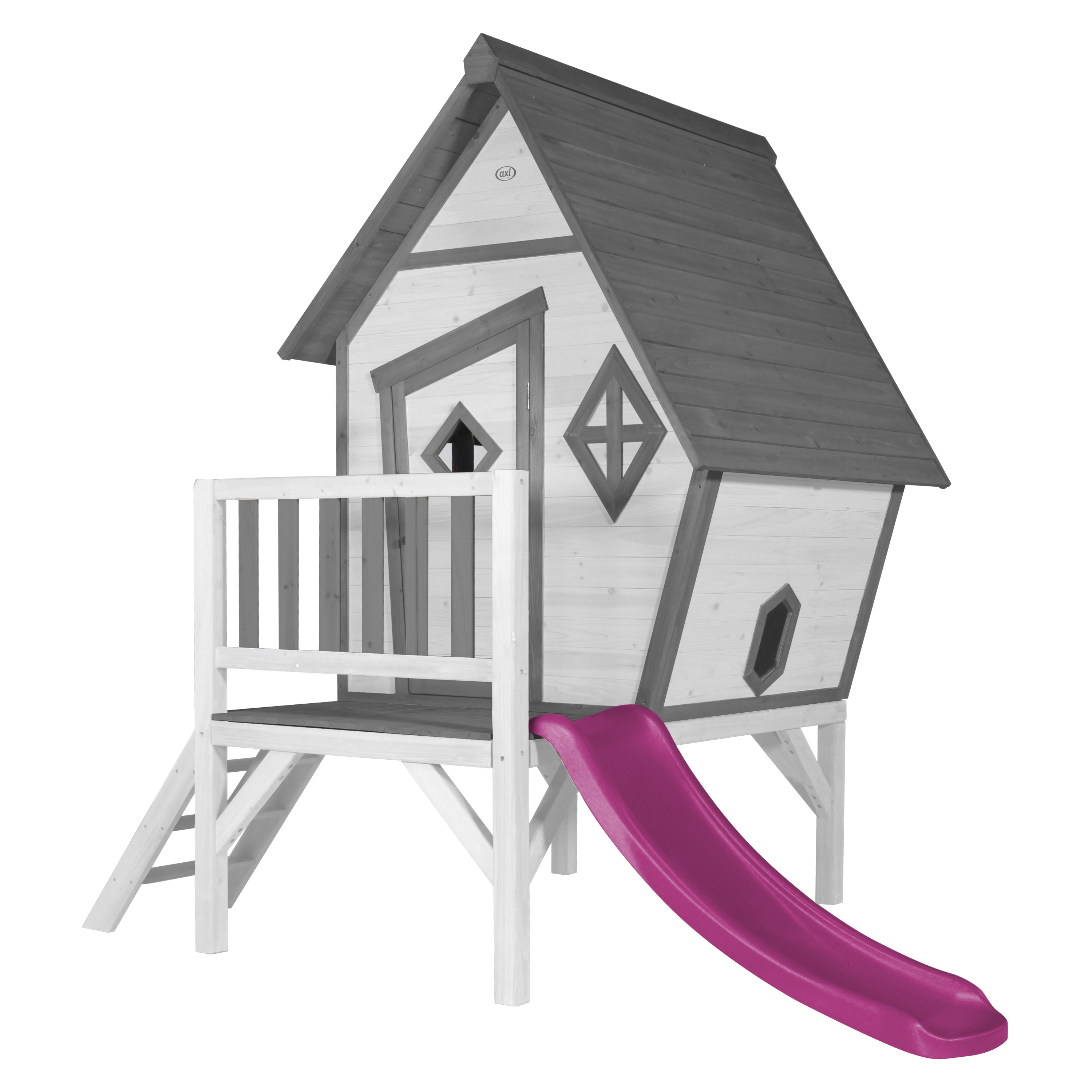 Cabin XL Speelhuis Grijs/wit - Paarse Glijbaan