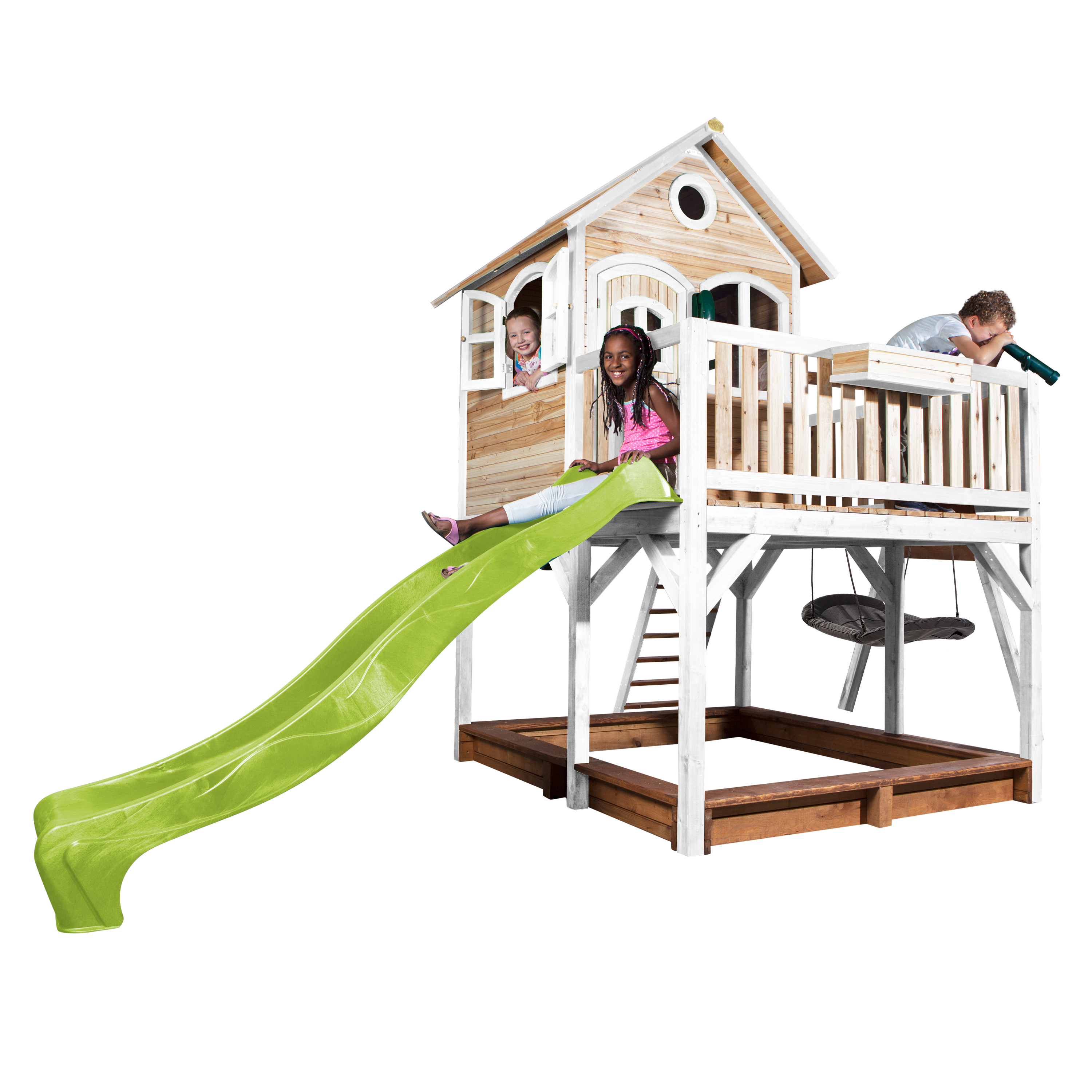 Liam Playhouse with Roxy Nest Swing Brown/White - Lime Green
