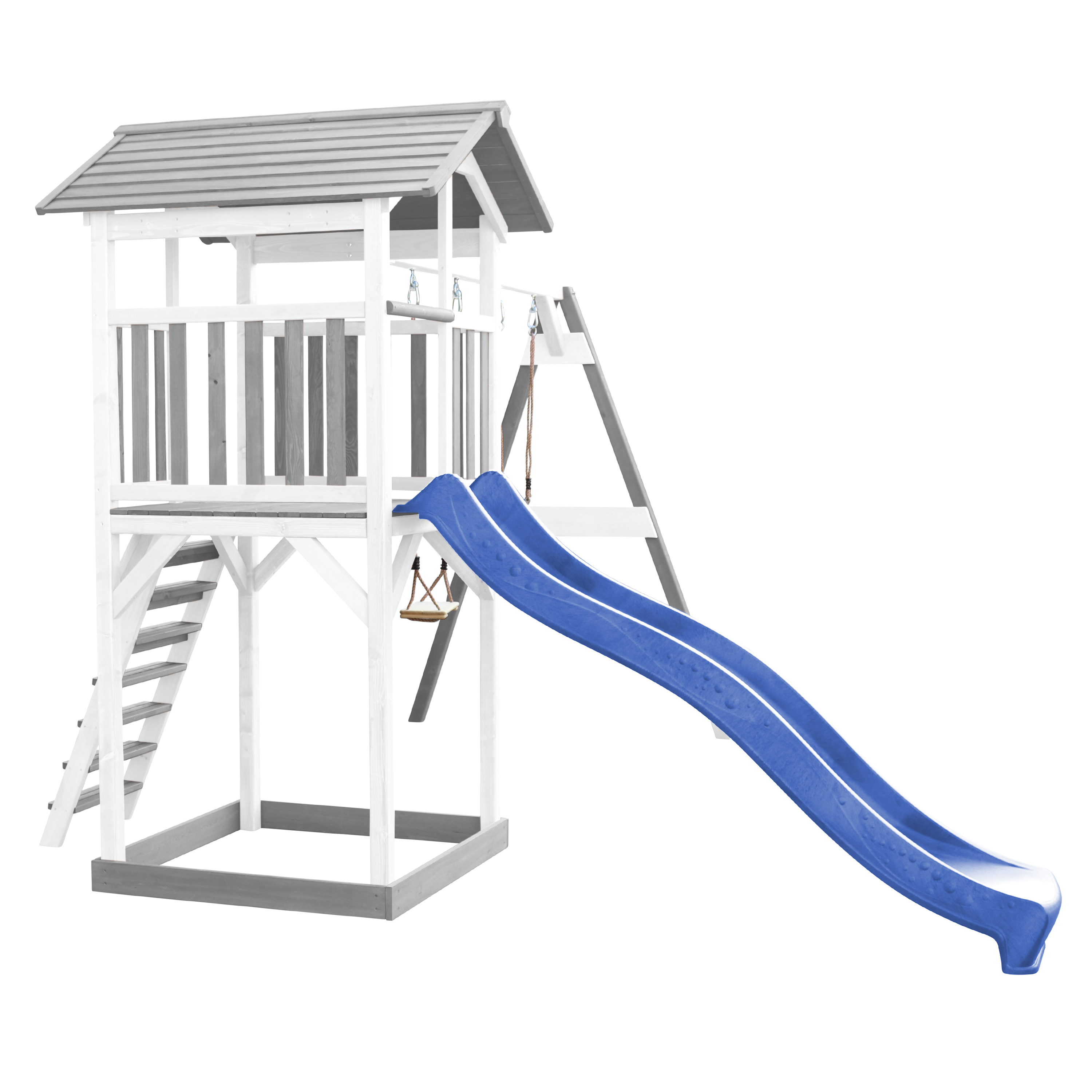 Beach Tower with Double Swing Grey/white - Blue Slide