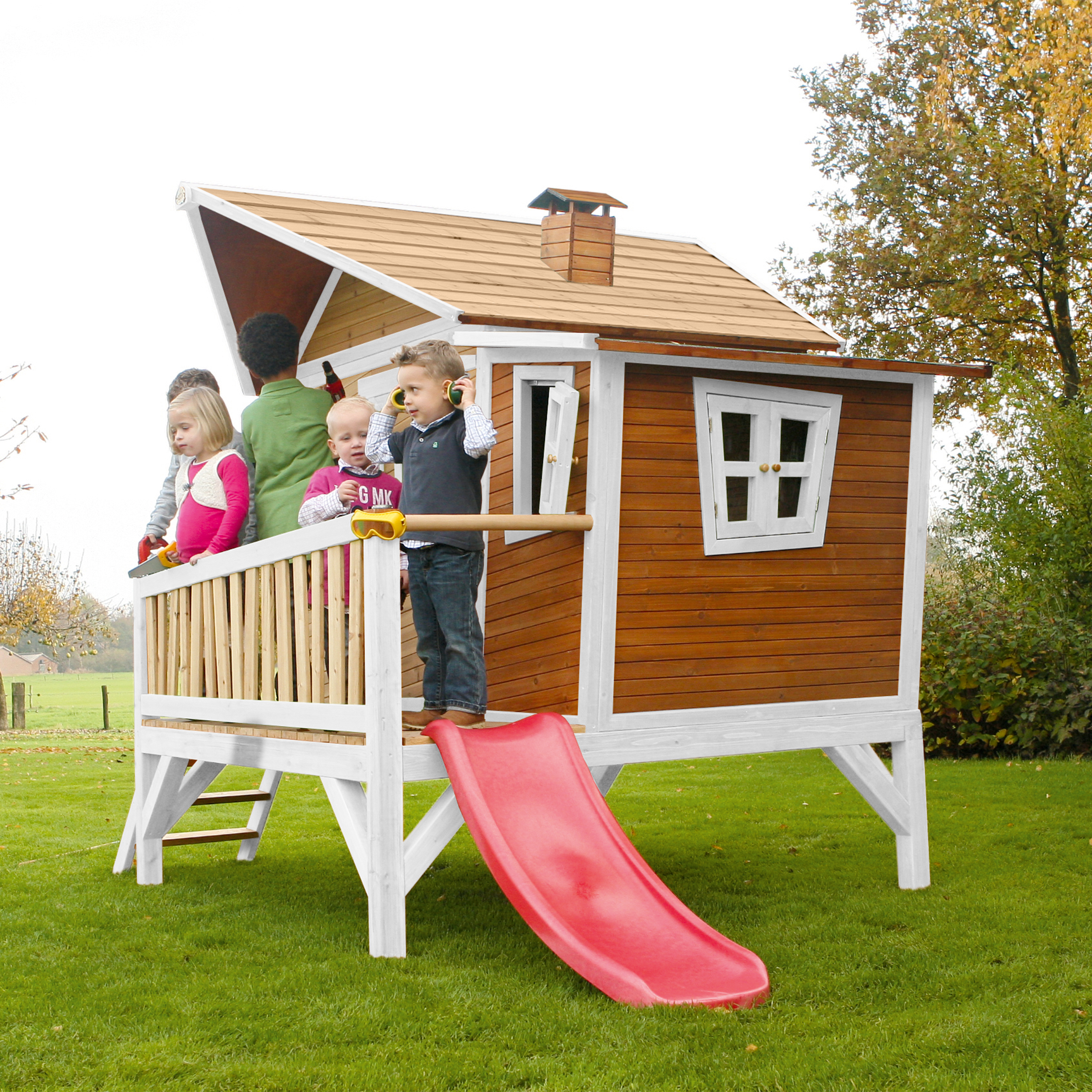 Emma Playhouse Brown/White - Red Slide
