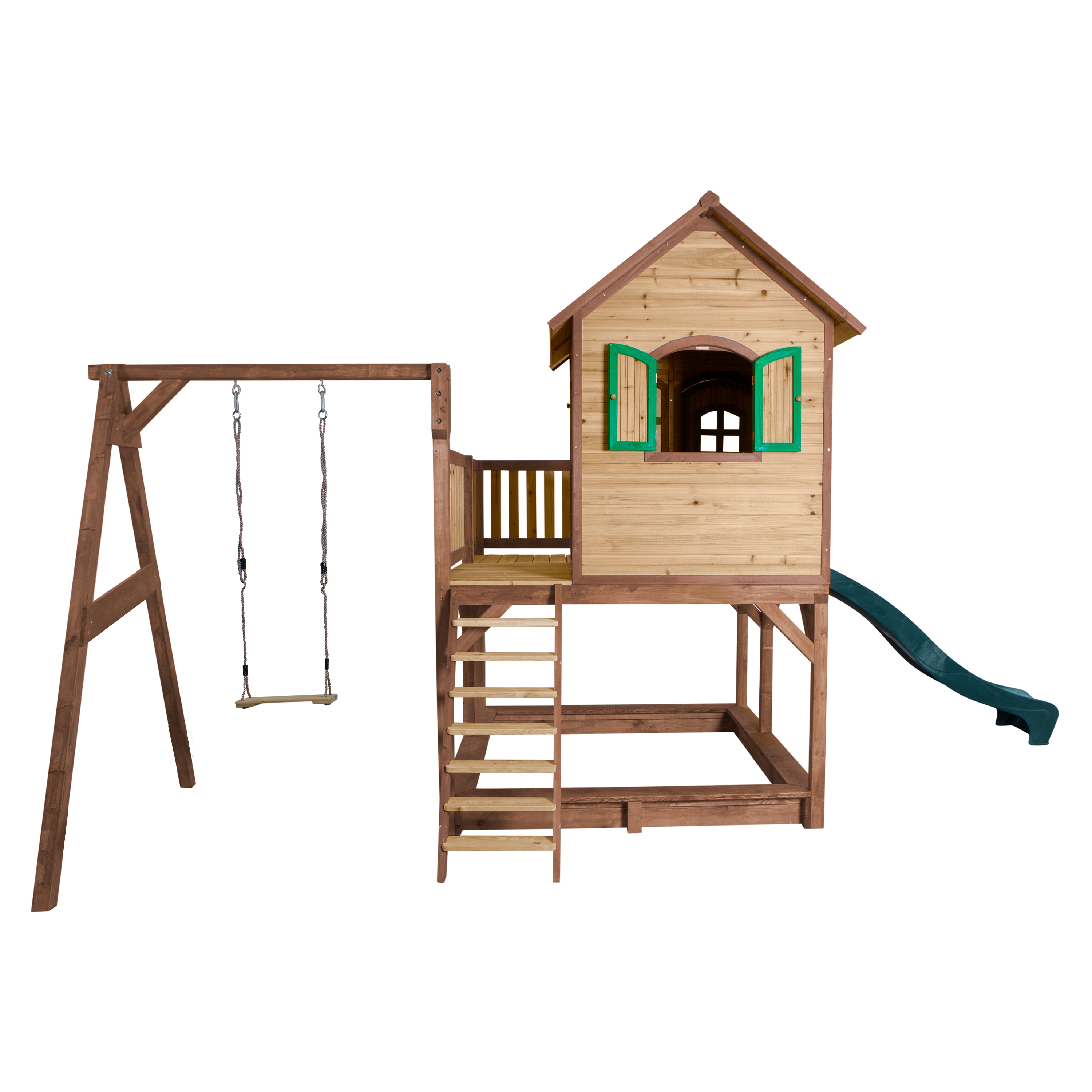 Liam Playhouse with Single Swing Brown/Green - Green Slide