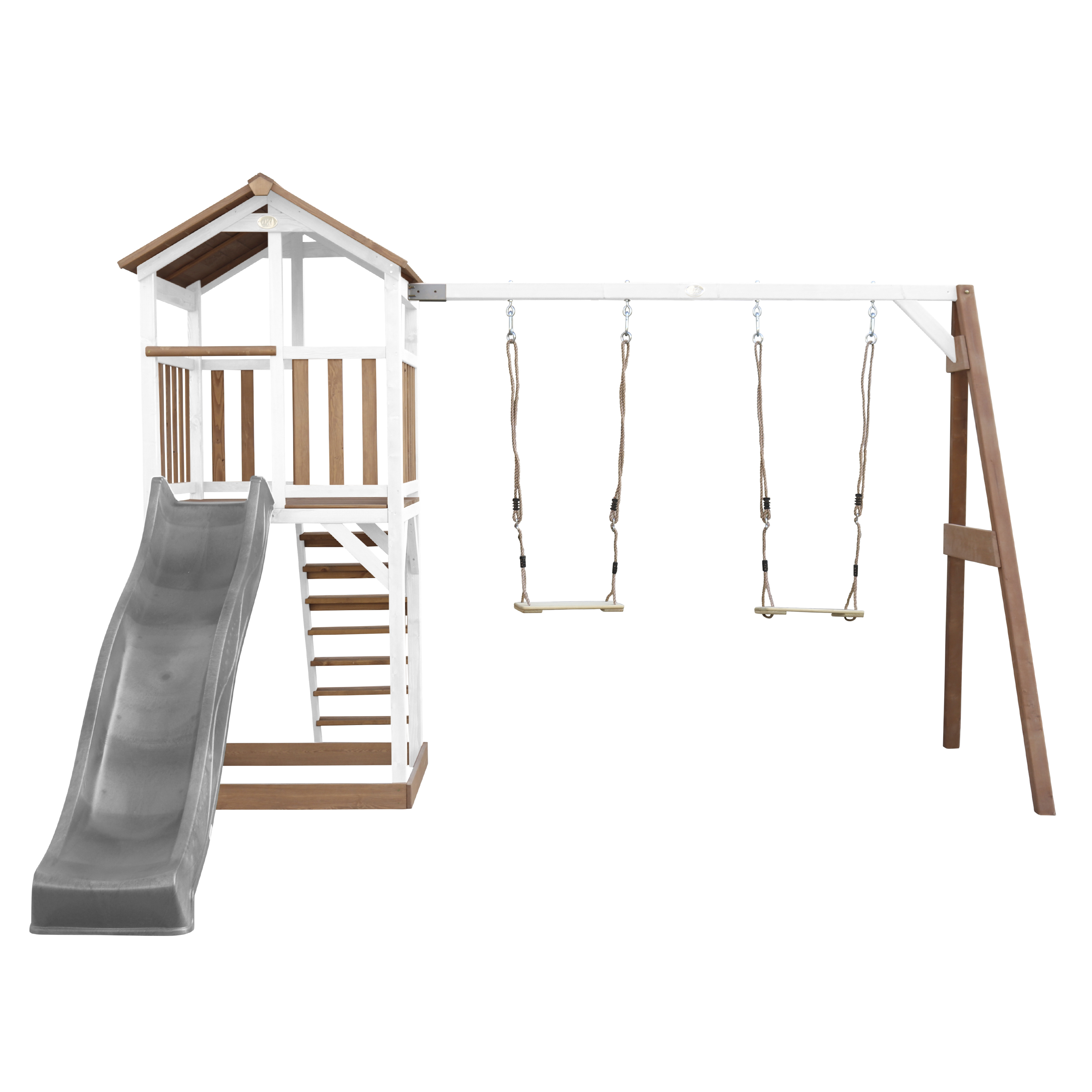 Beach Tower with Double Swing Brown/White - Grey Slide