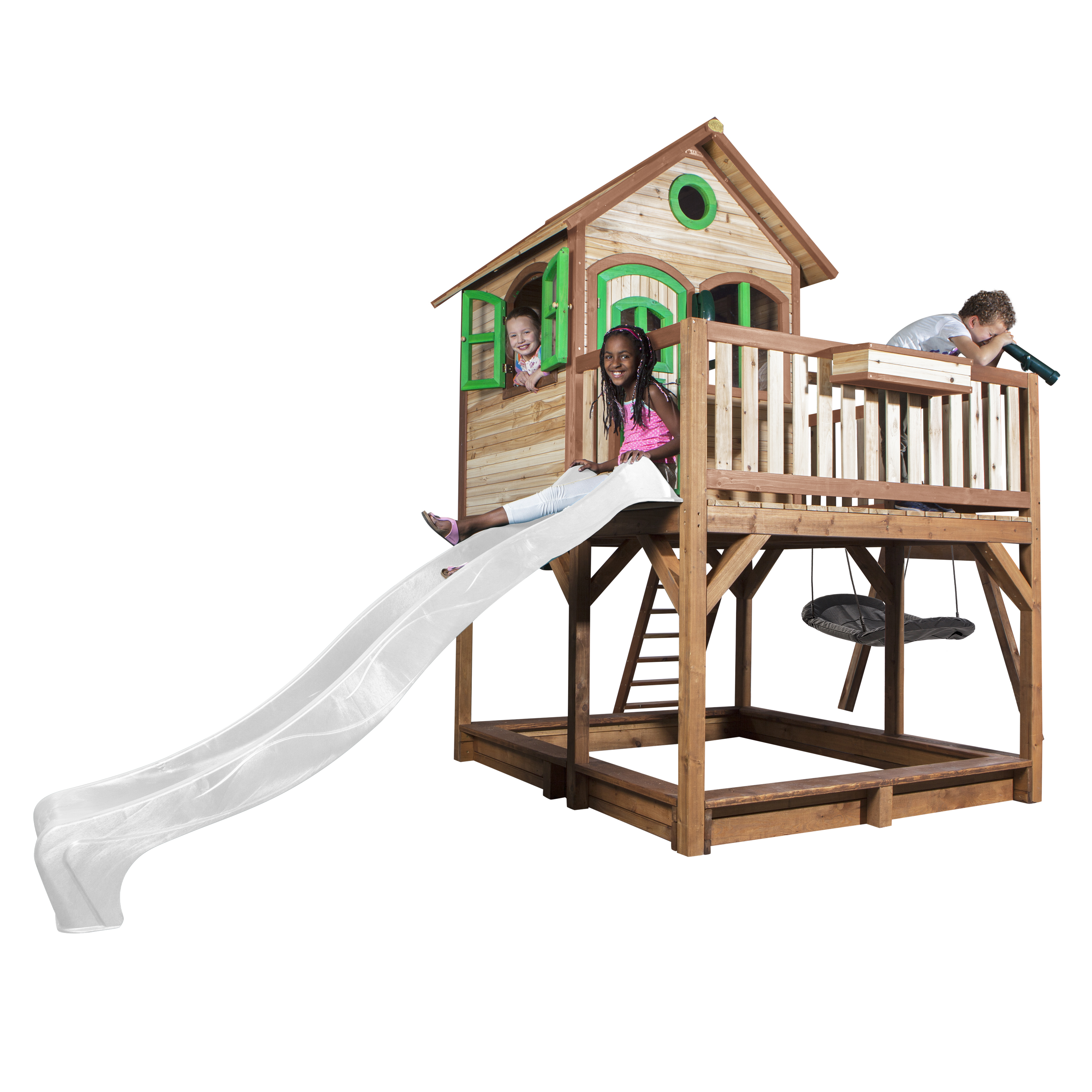 Liam Playhouse with Roxy Nest Swing Brown/Green - White Slid