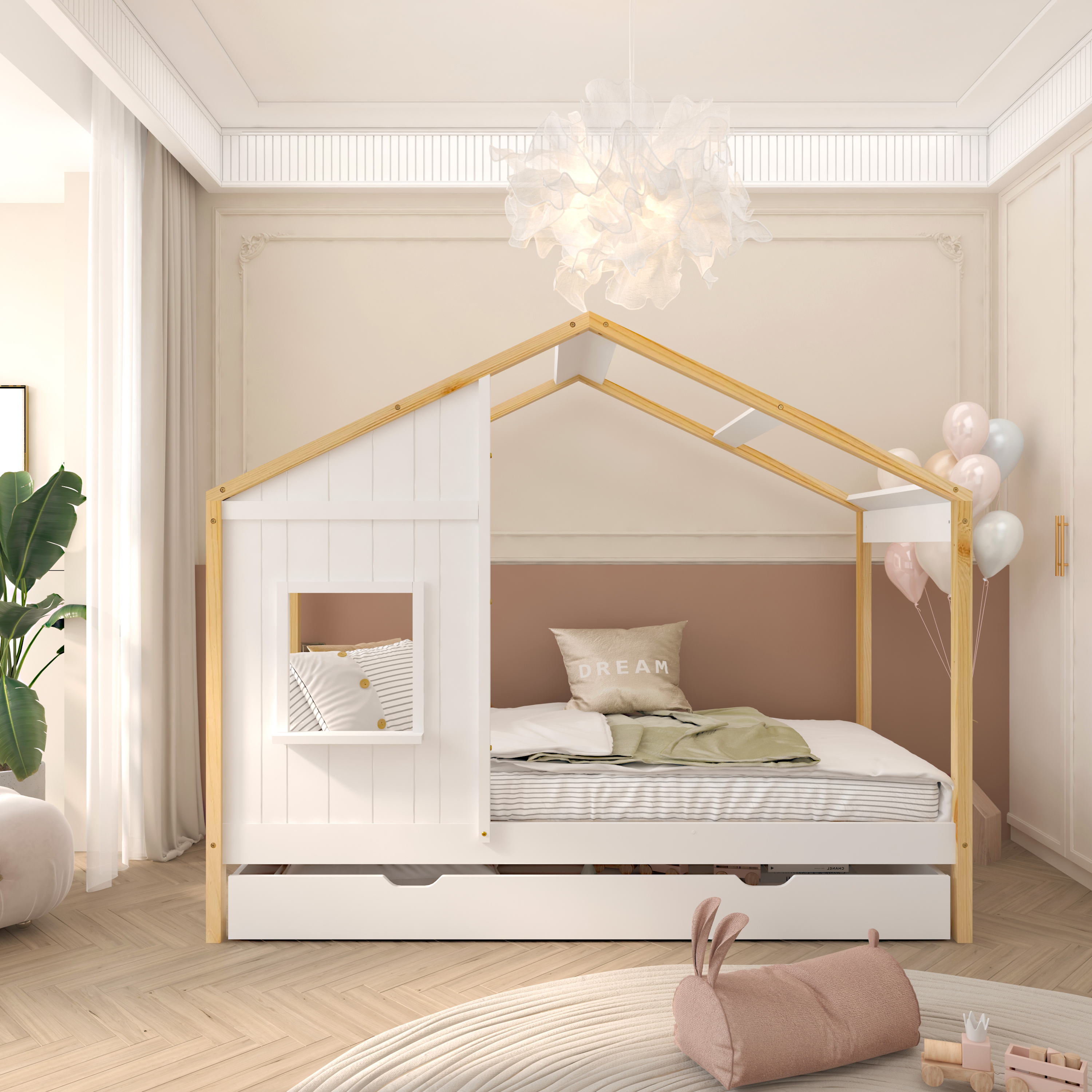 Beau House Bed with Drawer Brown/White – Without Mattress